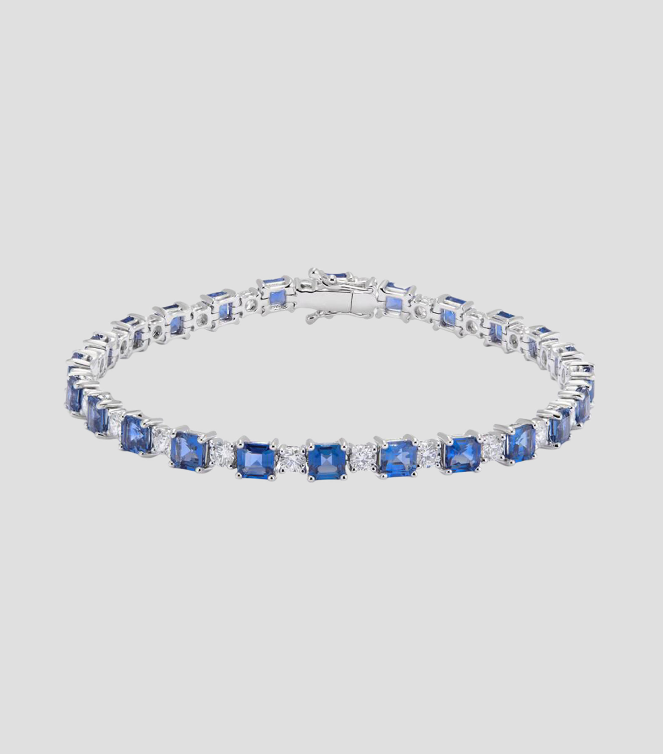 Pulsera rivière de Oro blanco de 18 Kilates con zafiros y diamantes Mujer
