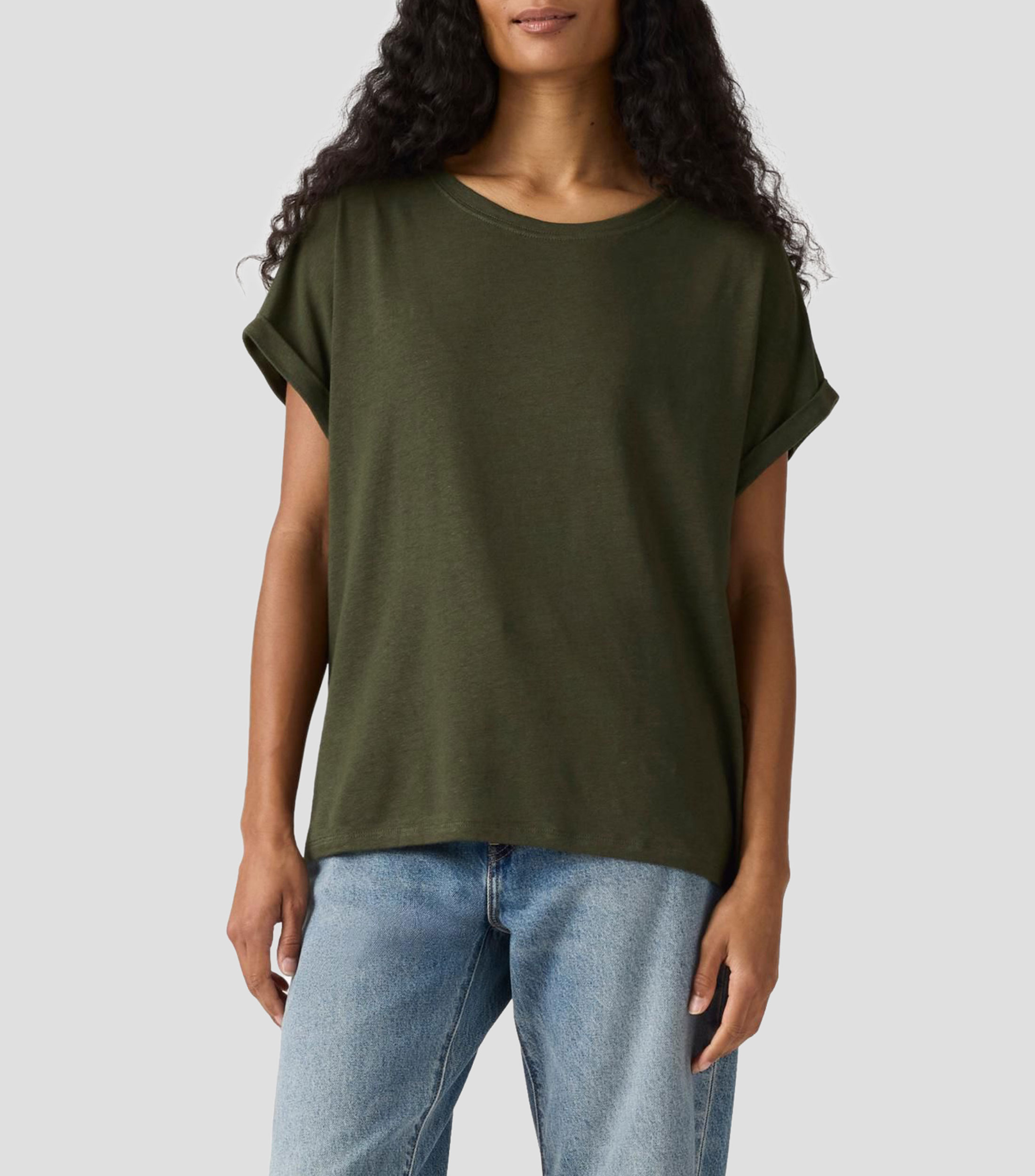 Playera cuello redondo manga corta sólida Mujer
