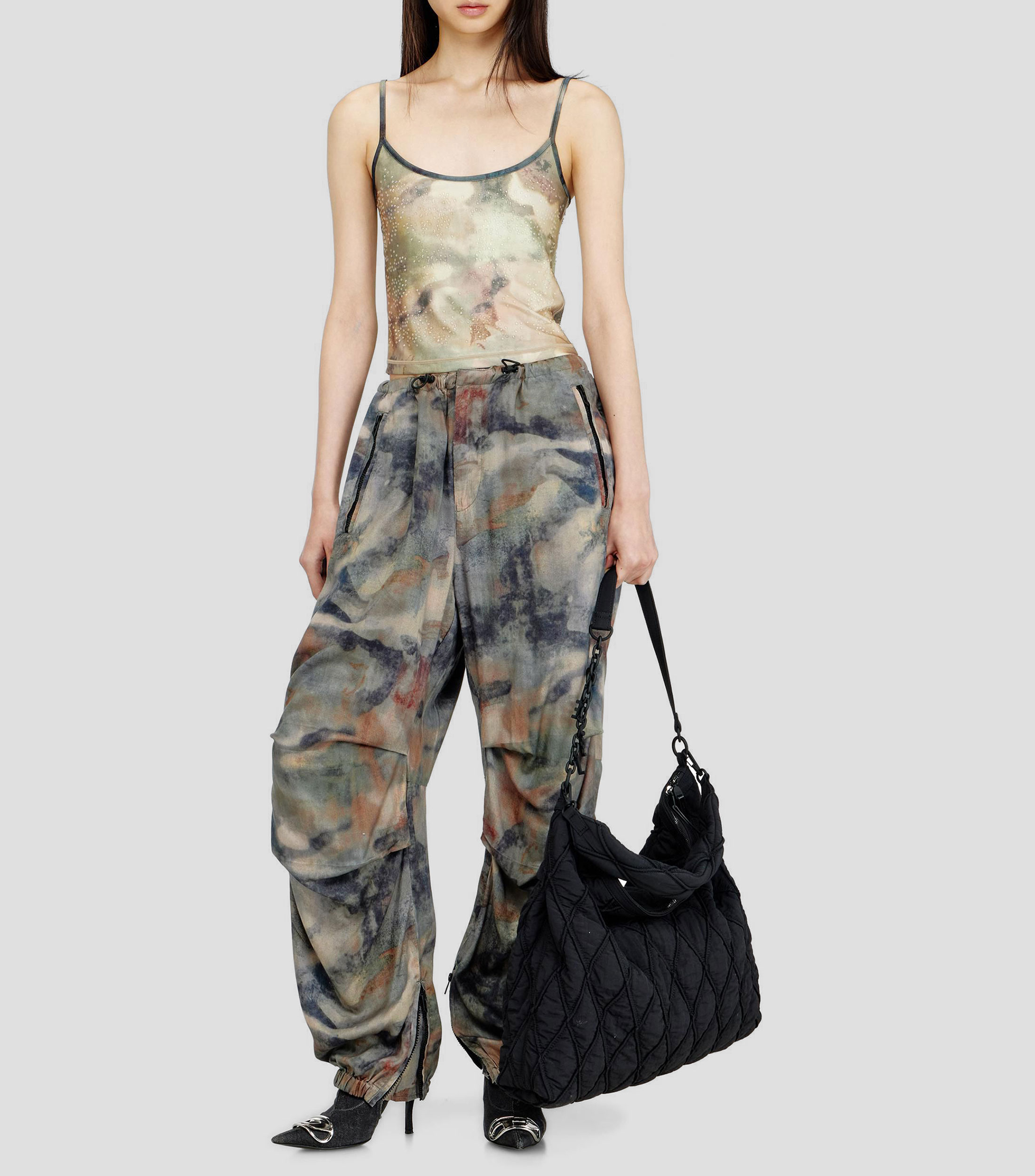 Blusa Top sin mangas con cuello redondo y estampado de camuflaje Mujer