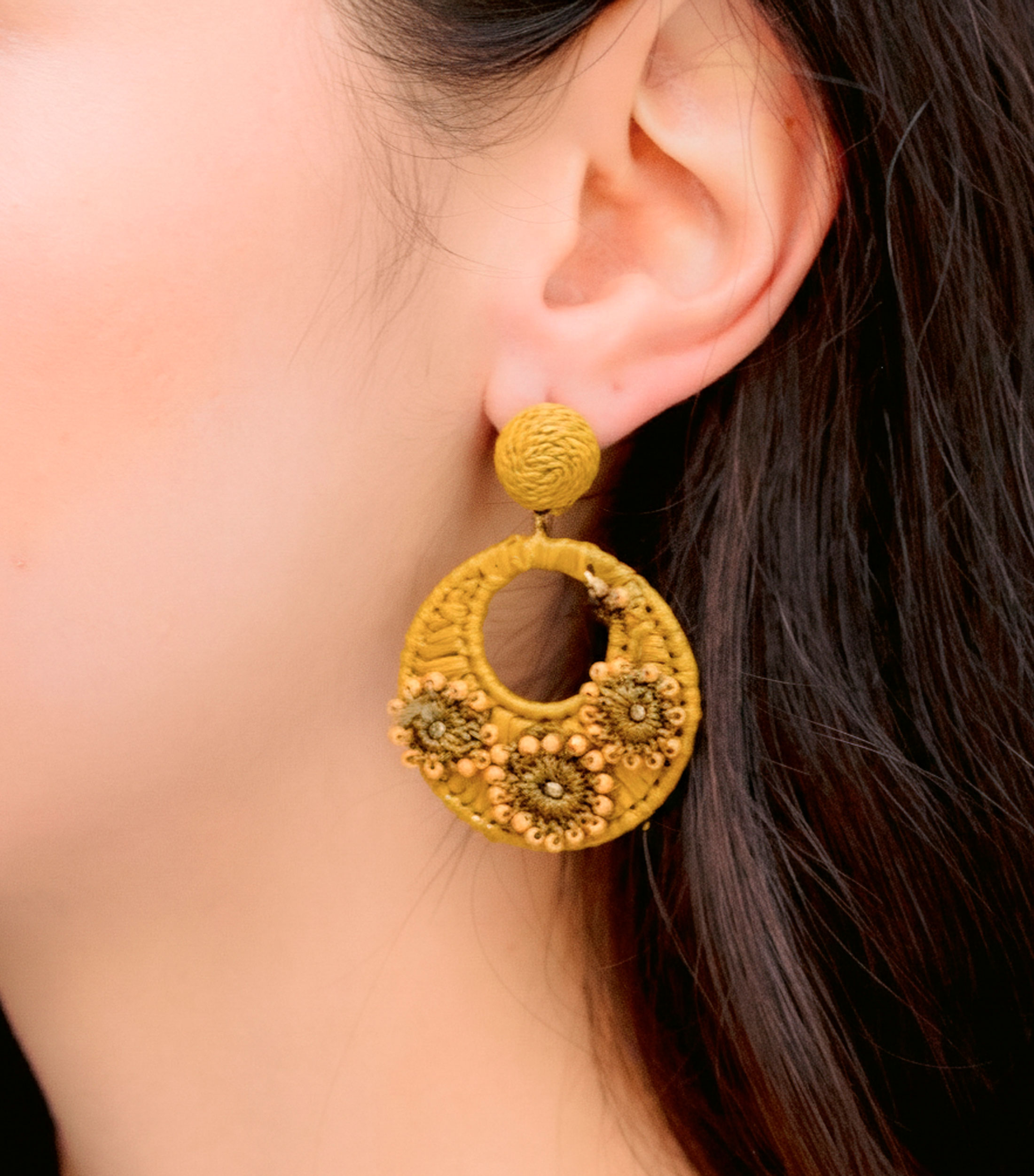 Aretes Círculo Flores verde Mujer