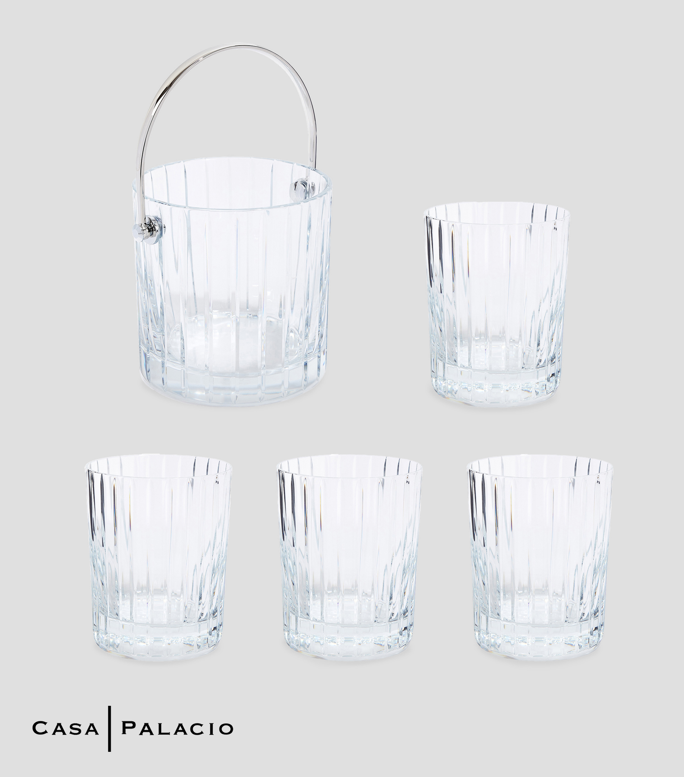 Set 4 Vasos con Hielera de Cristal