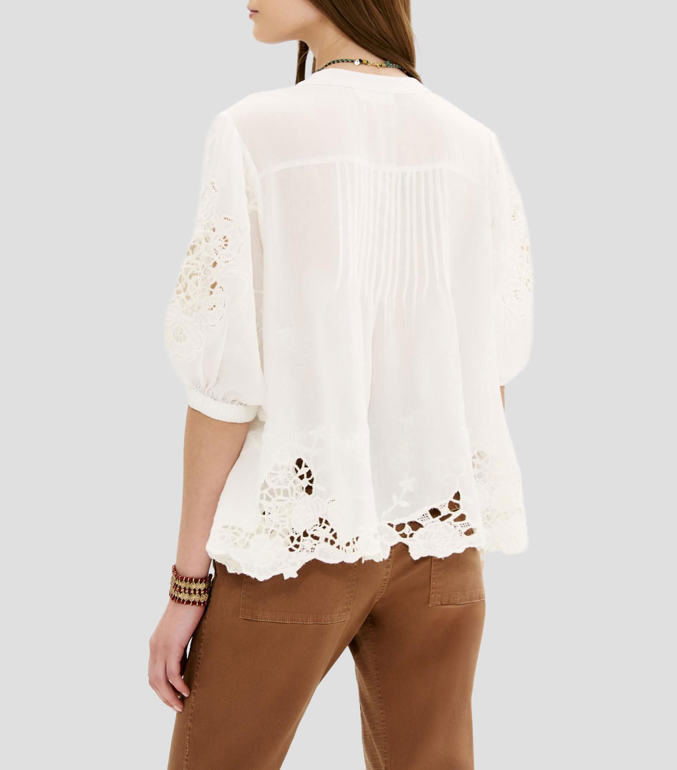 Blusa lisa manga 3/4 Mujer