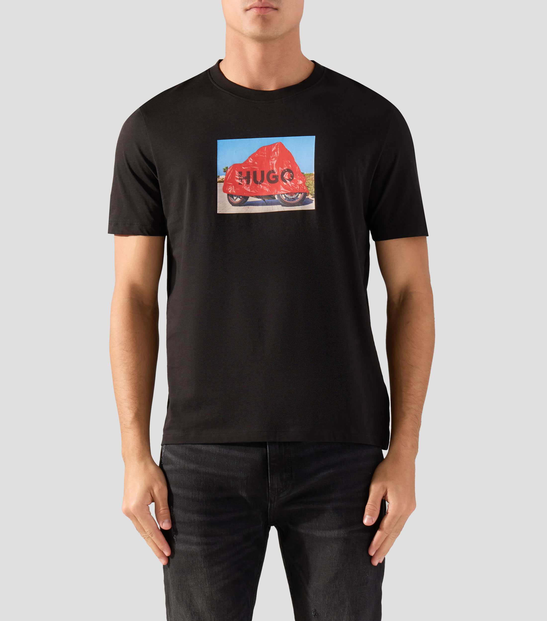 Playera en punto de algodón con ilustración de estilo biker Hombre