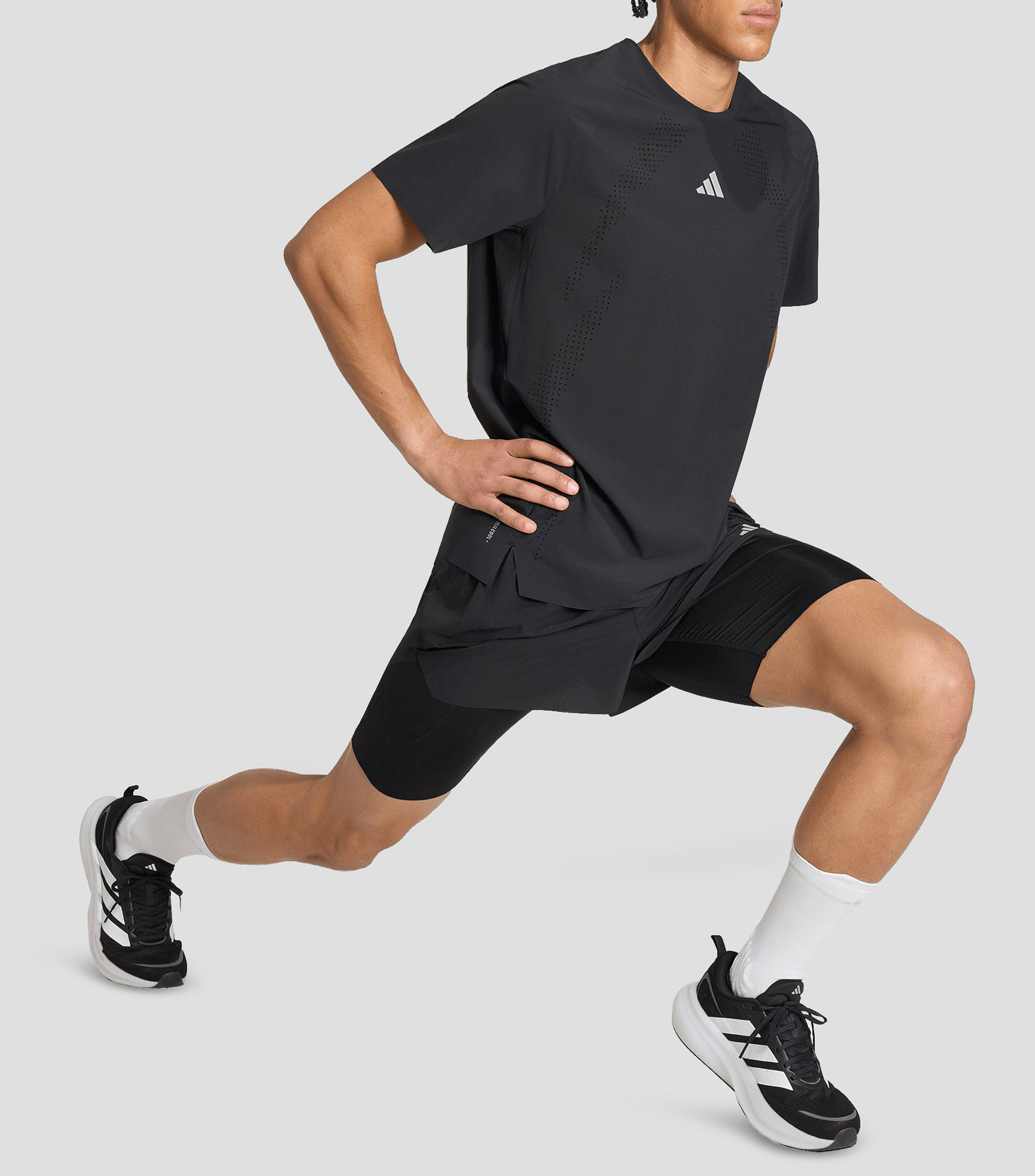 Playera para correr cuello redondo manga corta lisa Hombre
