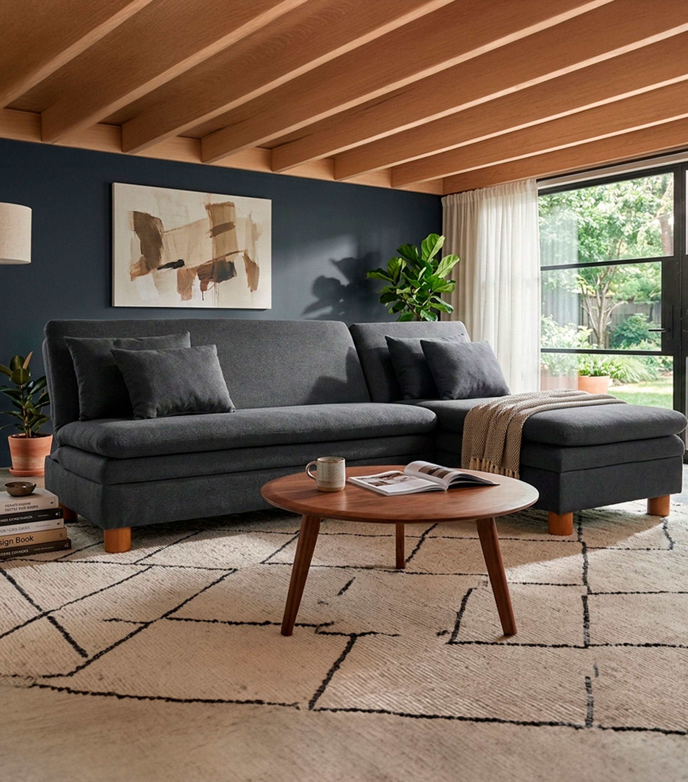 Sofá Cama con mesa auxiliar en tela gris granito