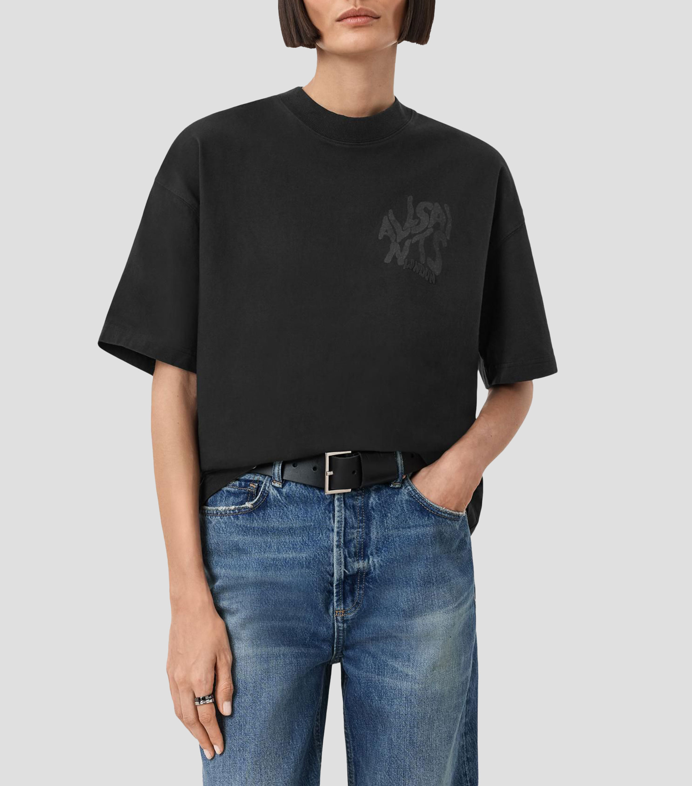 Playera cuello redondo de manga larga estampada Mujer