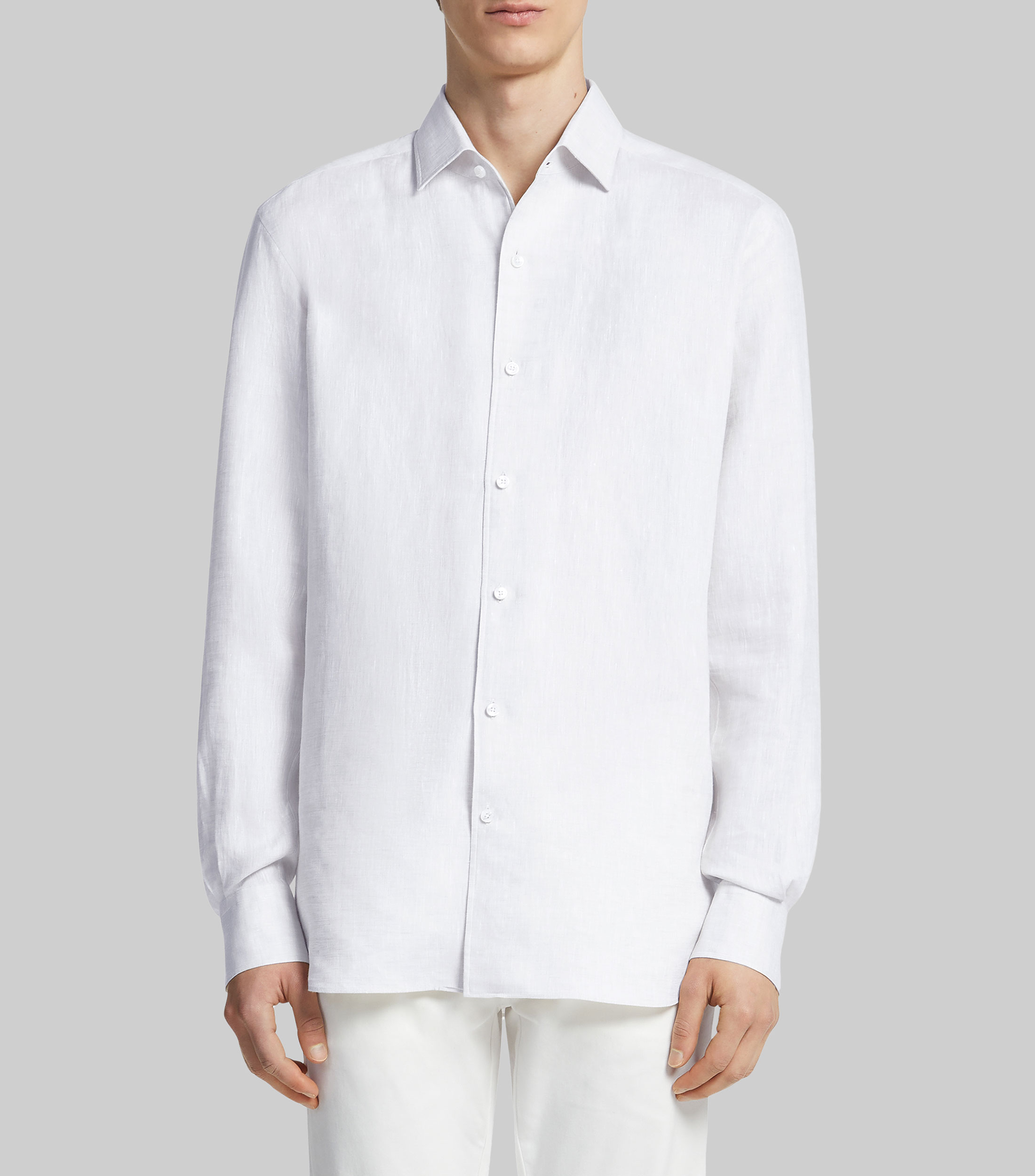 Camisa lisa en lino manga larga Hombre