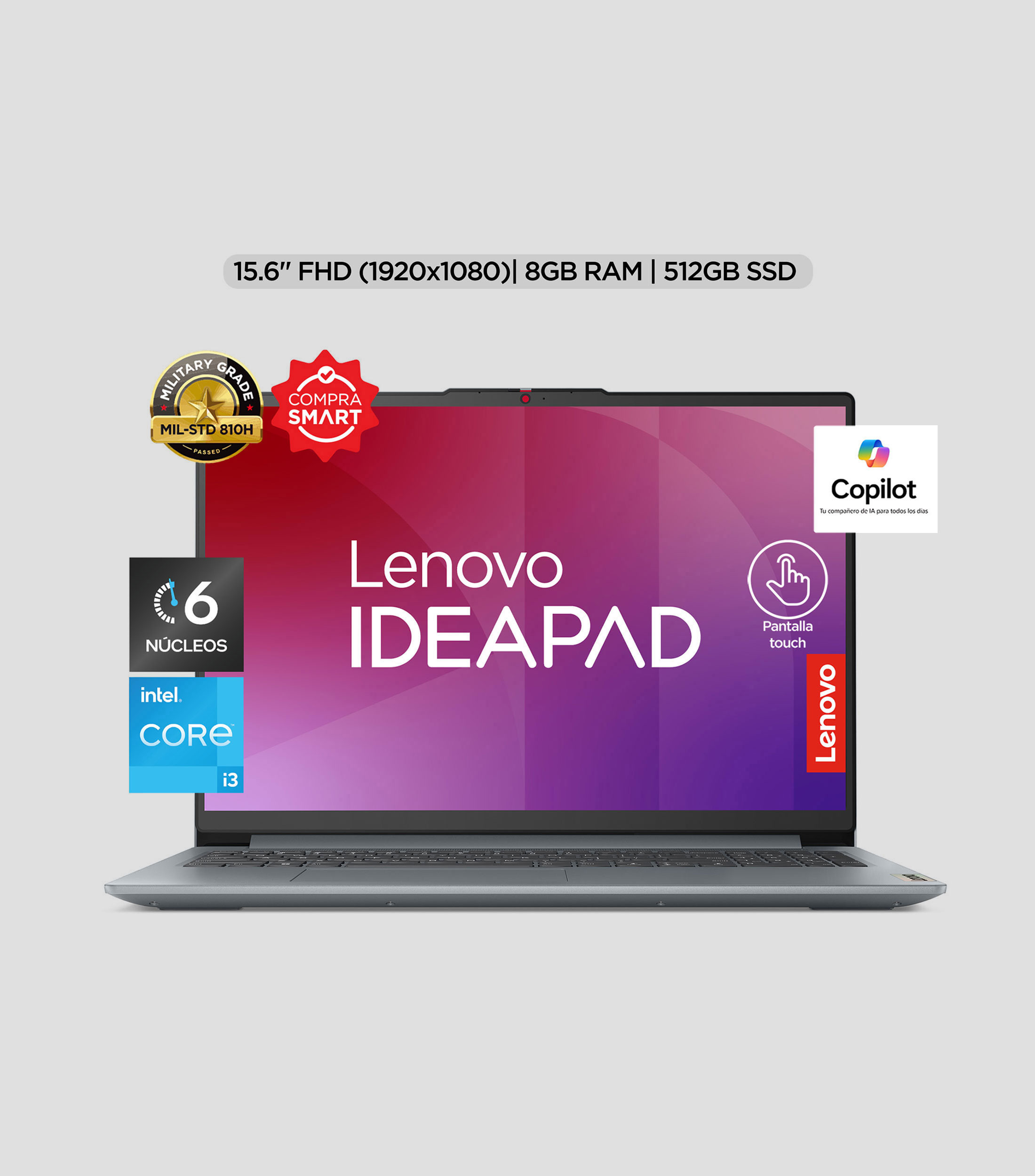 Laptop, IdeaPad Slim 3, 15.6 Touch, Intel Core i3-1315U, RAM 8 GB, 512 SSD, Arctic Grey
