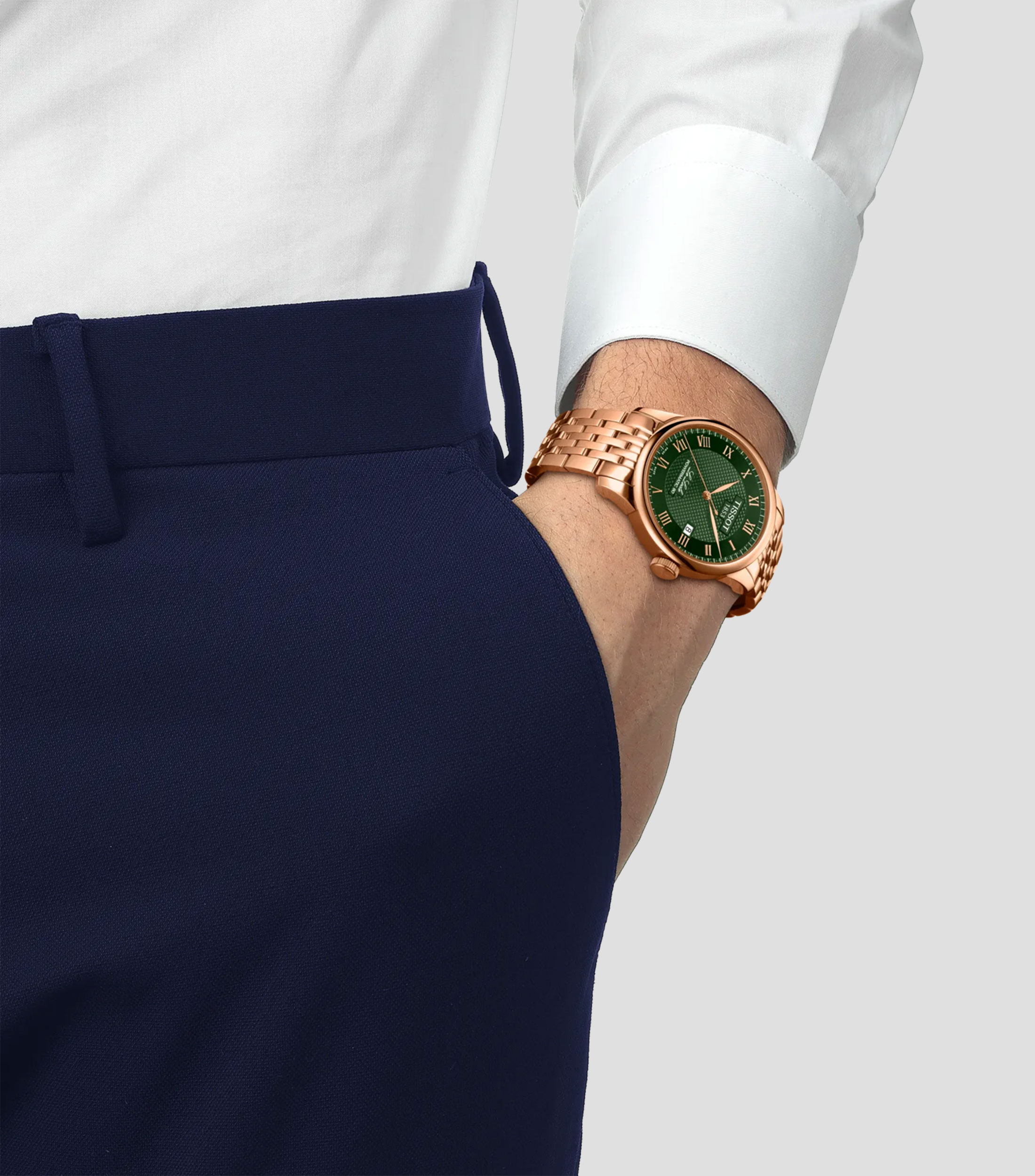 Reloj para Hombre Le Locle Casual Verde, Oro Rosa