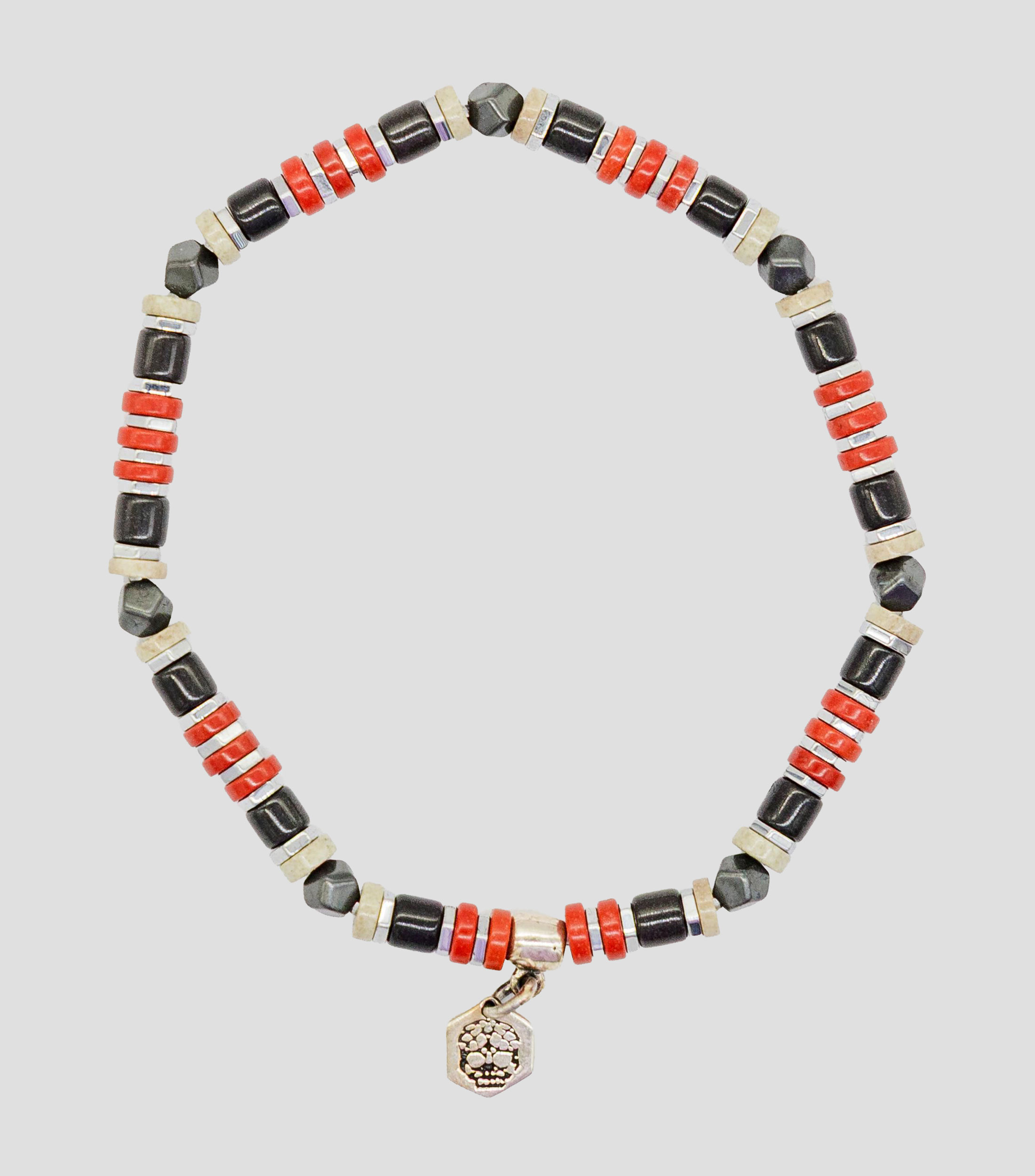 Pulsera en plata 925 roja con cuentas geométricas Hombre