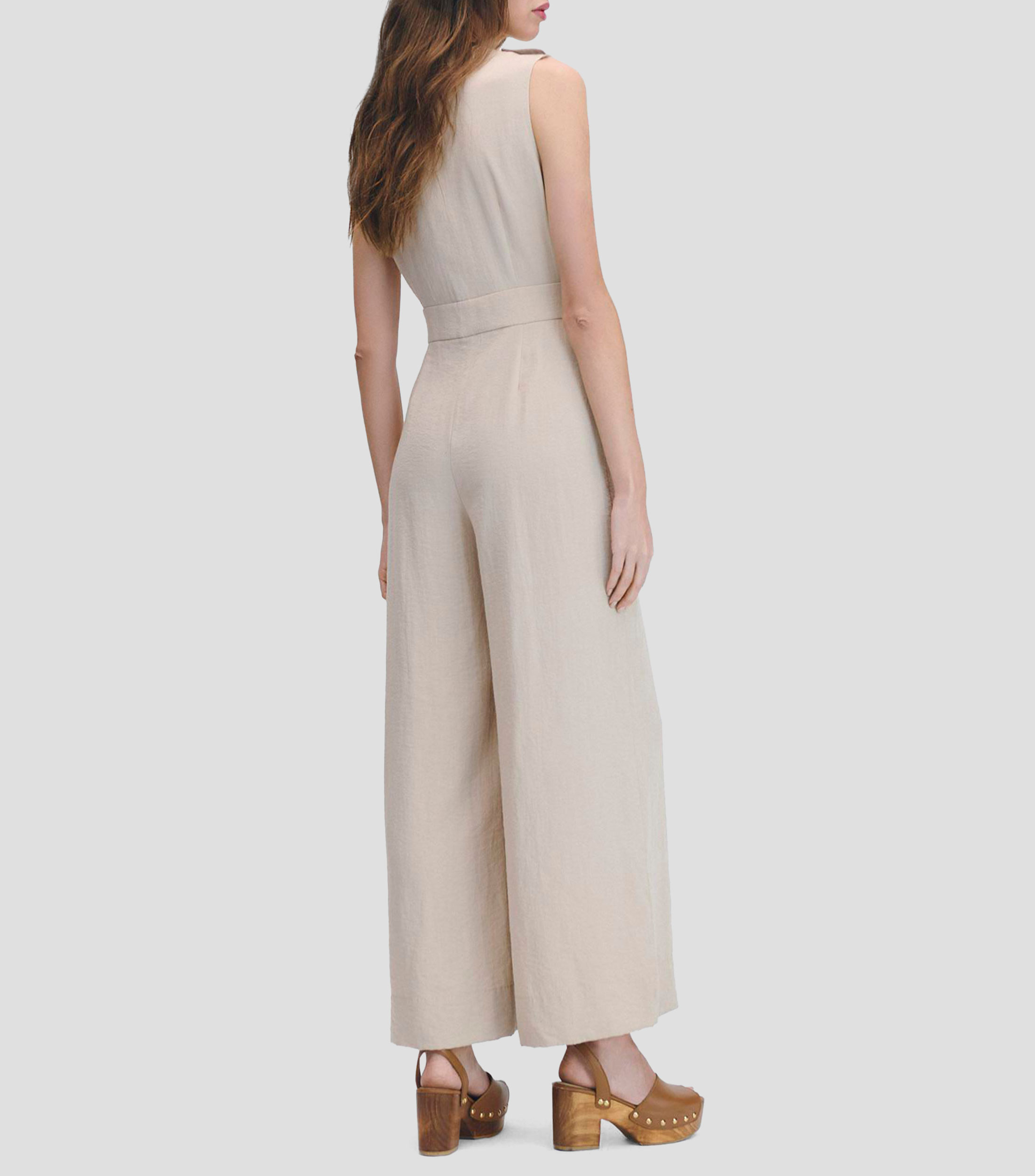 Jumpsuit Palazzo De Lino Cruzado Pinzas Y Charreteras Mujer