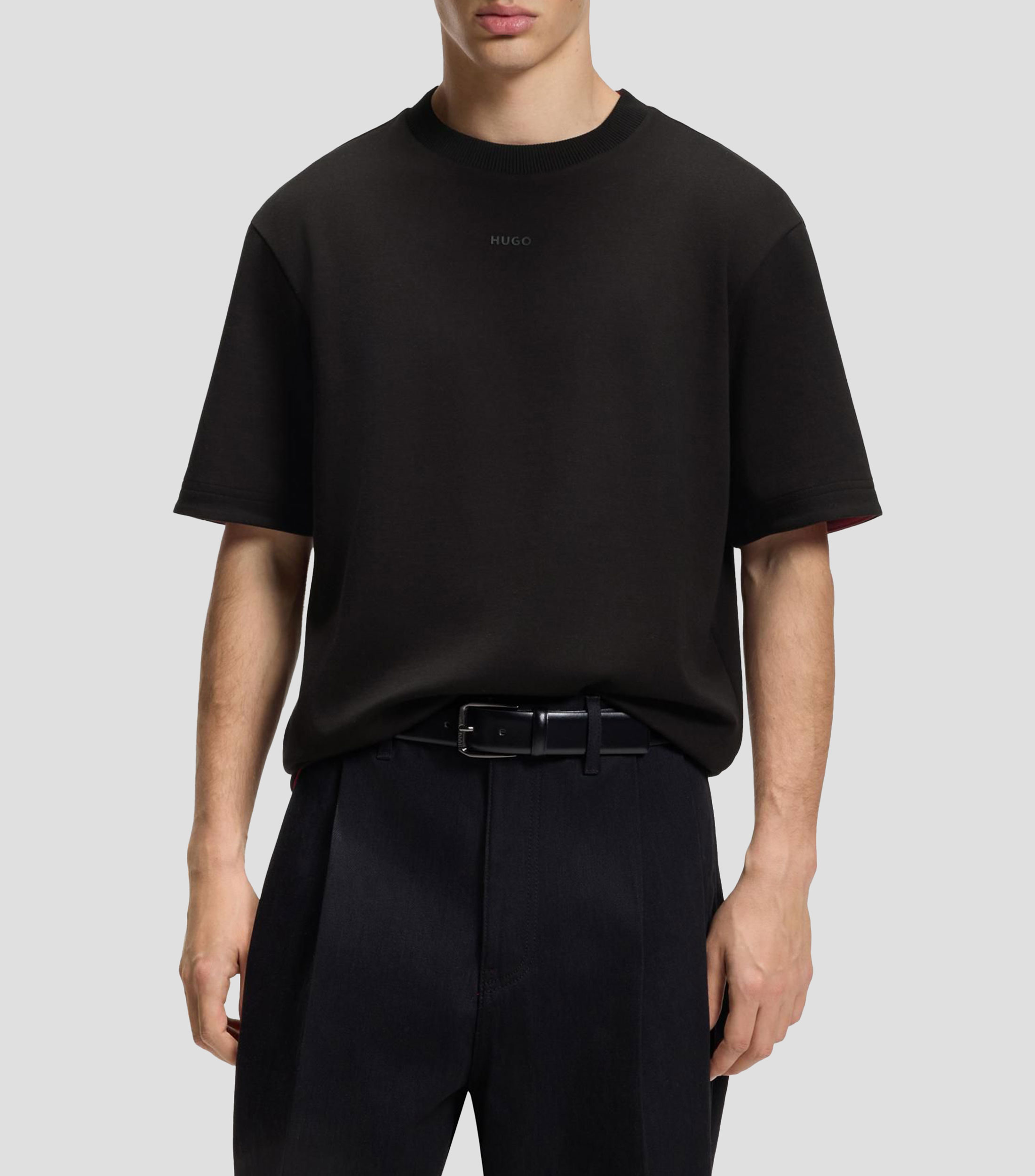 Playera relaxed en algodón elástico con interior en contraste Hombre