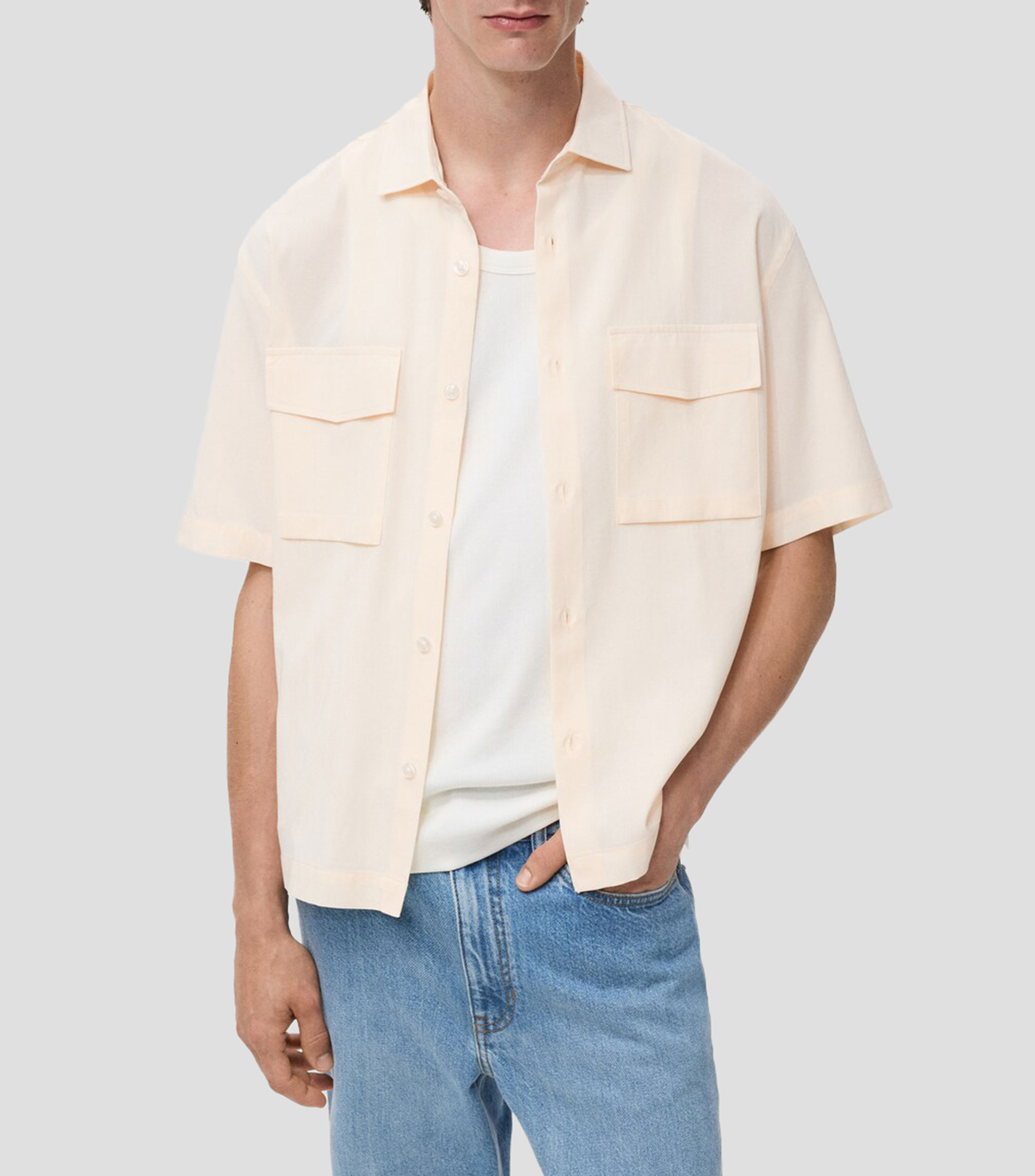 Camisa lisa manga corta Hombre
