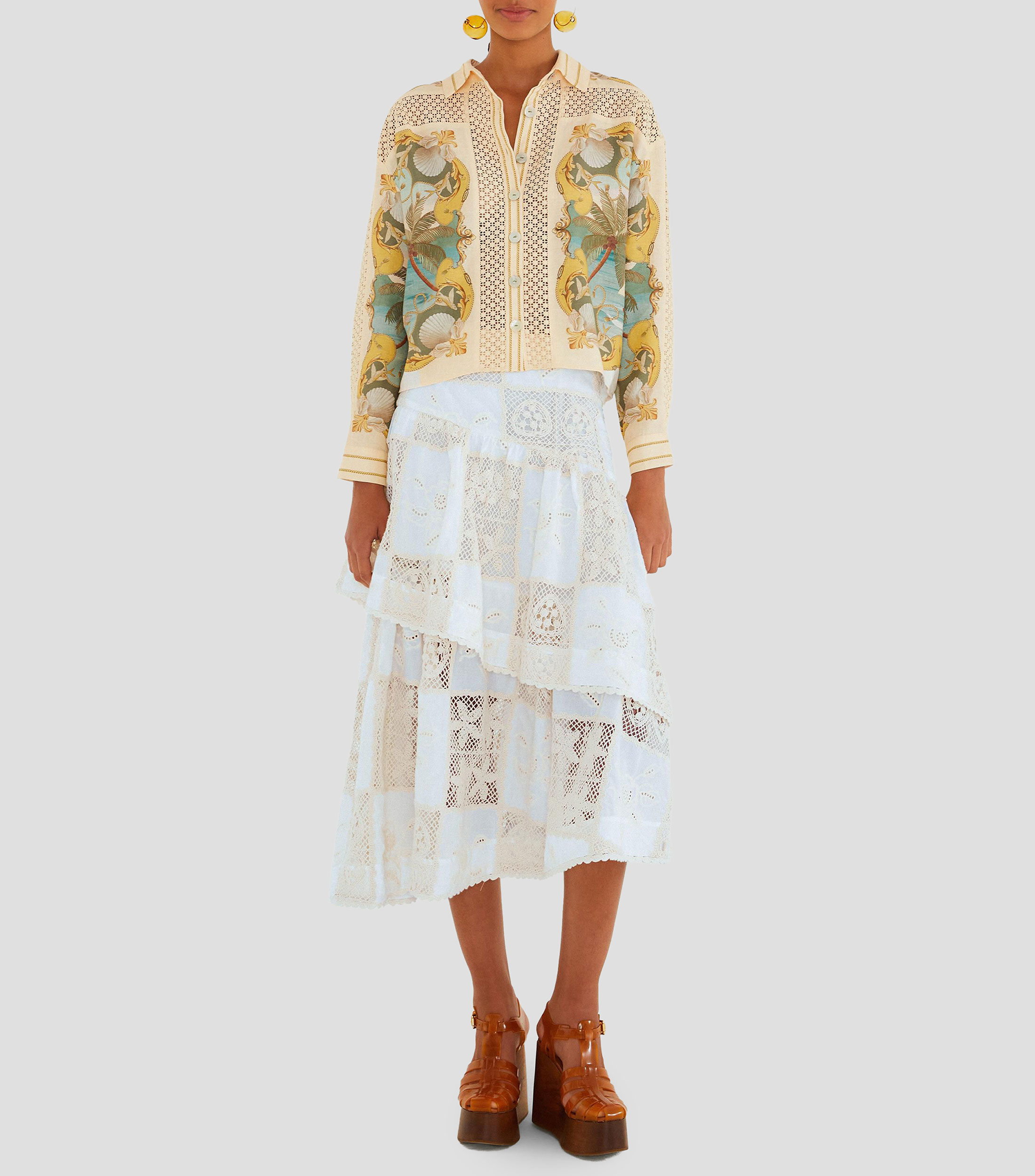 Falda midi de corte recto con diseño fantasía de bloques Off White Mujer