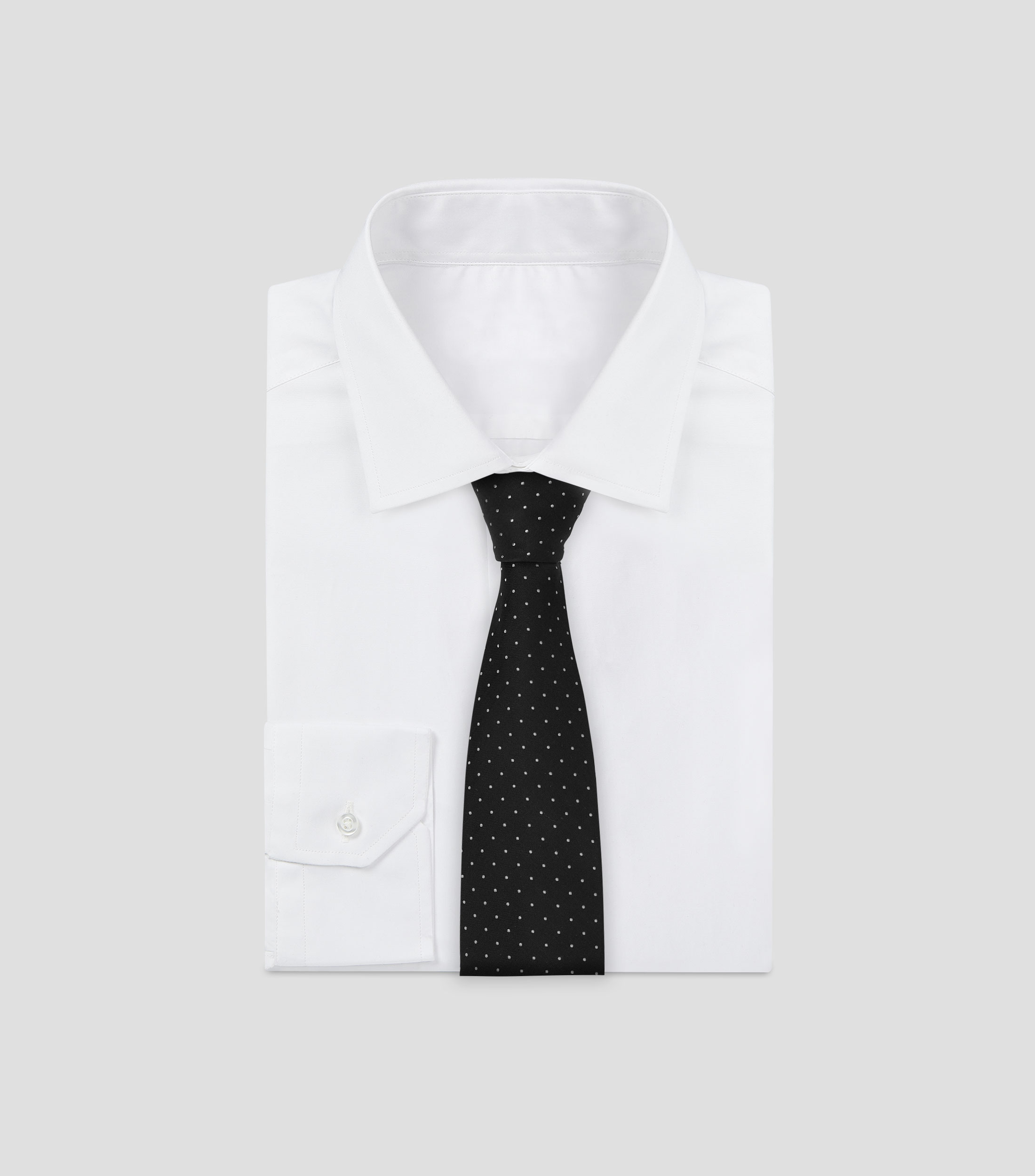 Corbata ancha en seda negra con polkadots