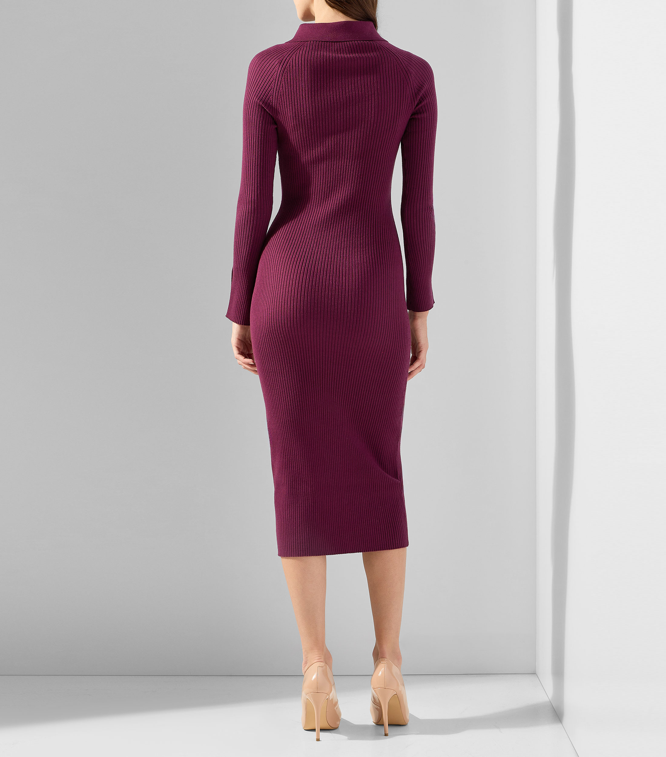 Vestido midi manga larga liso Mujer