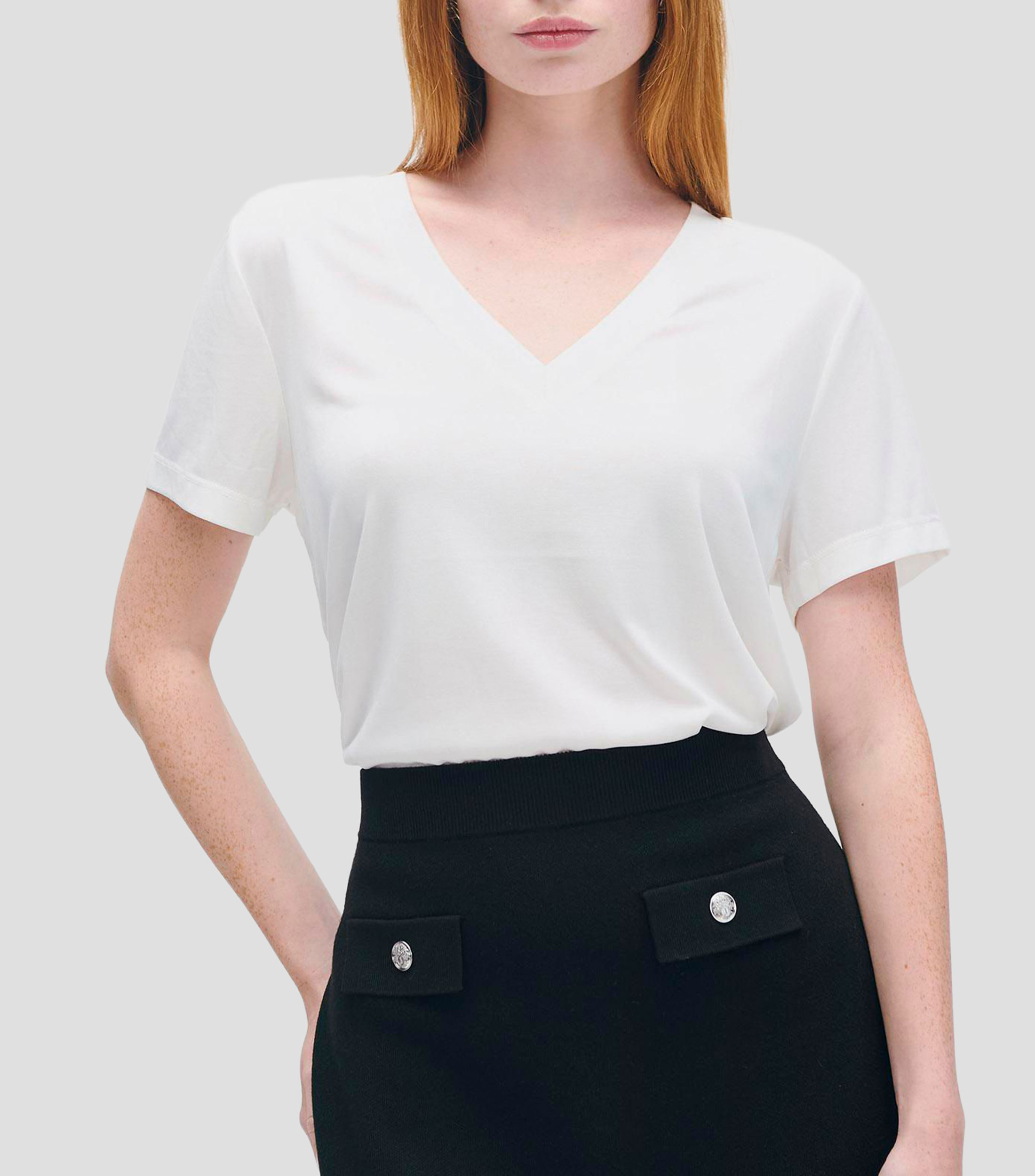 Blusa de punto tipo camiseta escote con lúrex Mujer