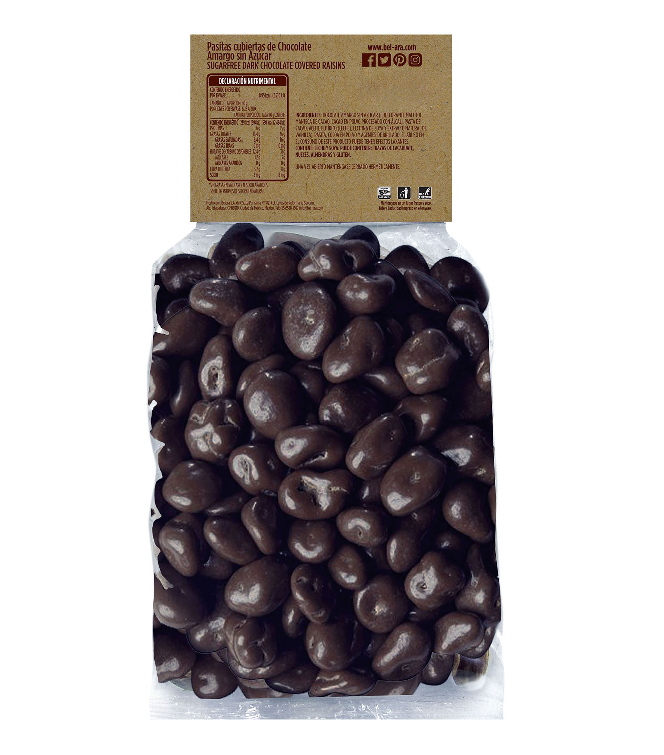 Pasita con Chocolate Semiamargo sin Azúcar Añadida, 250 g