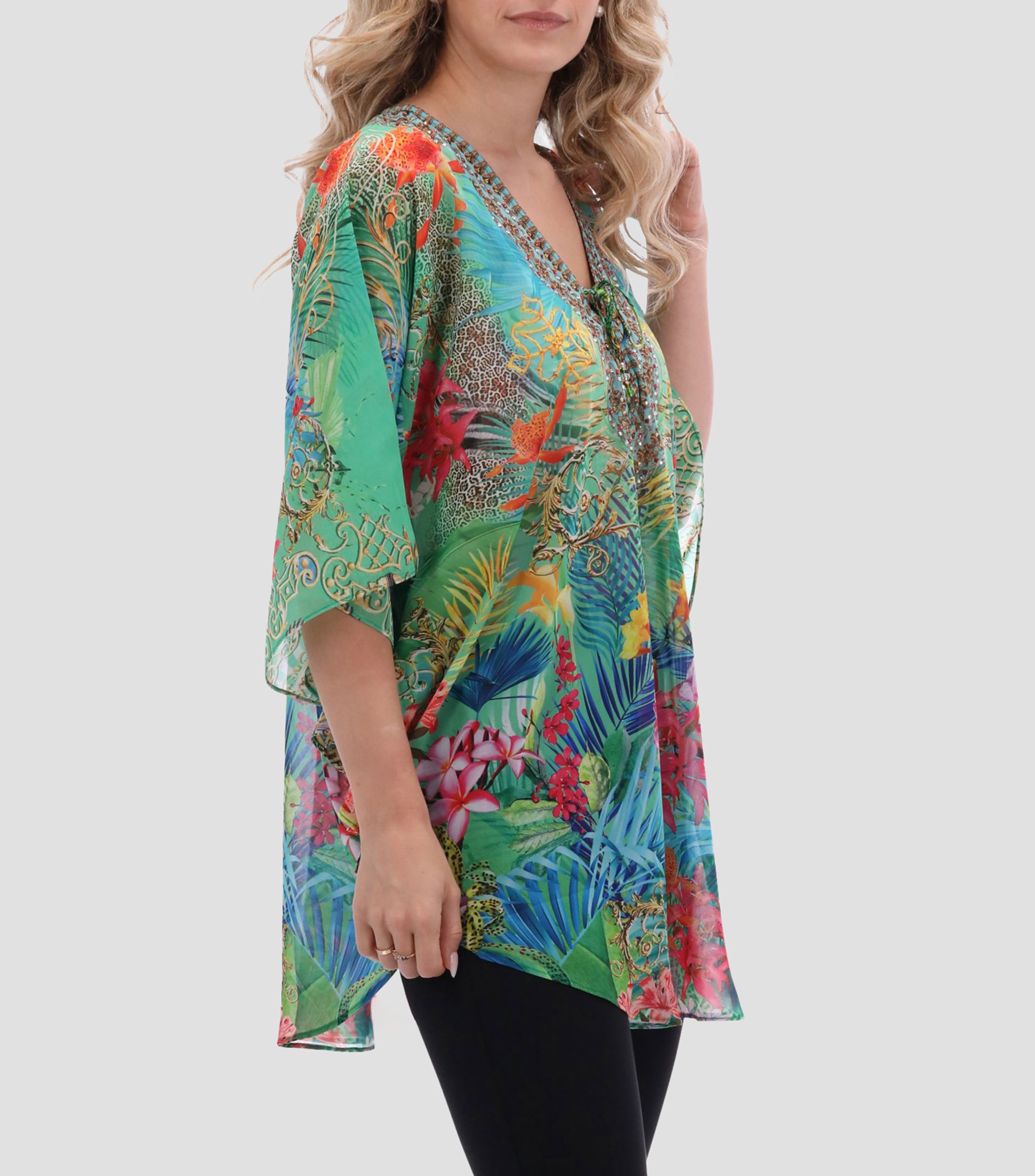 Blusa estampada manga corta Mujer