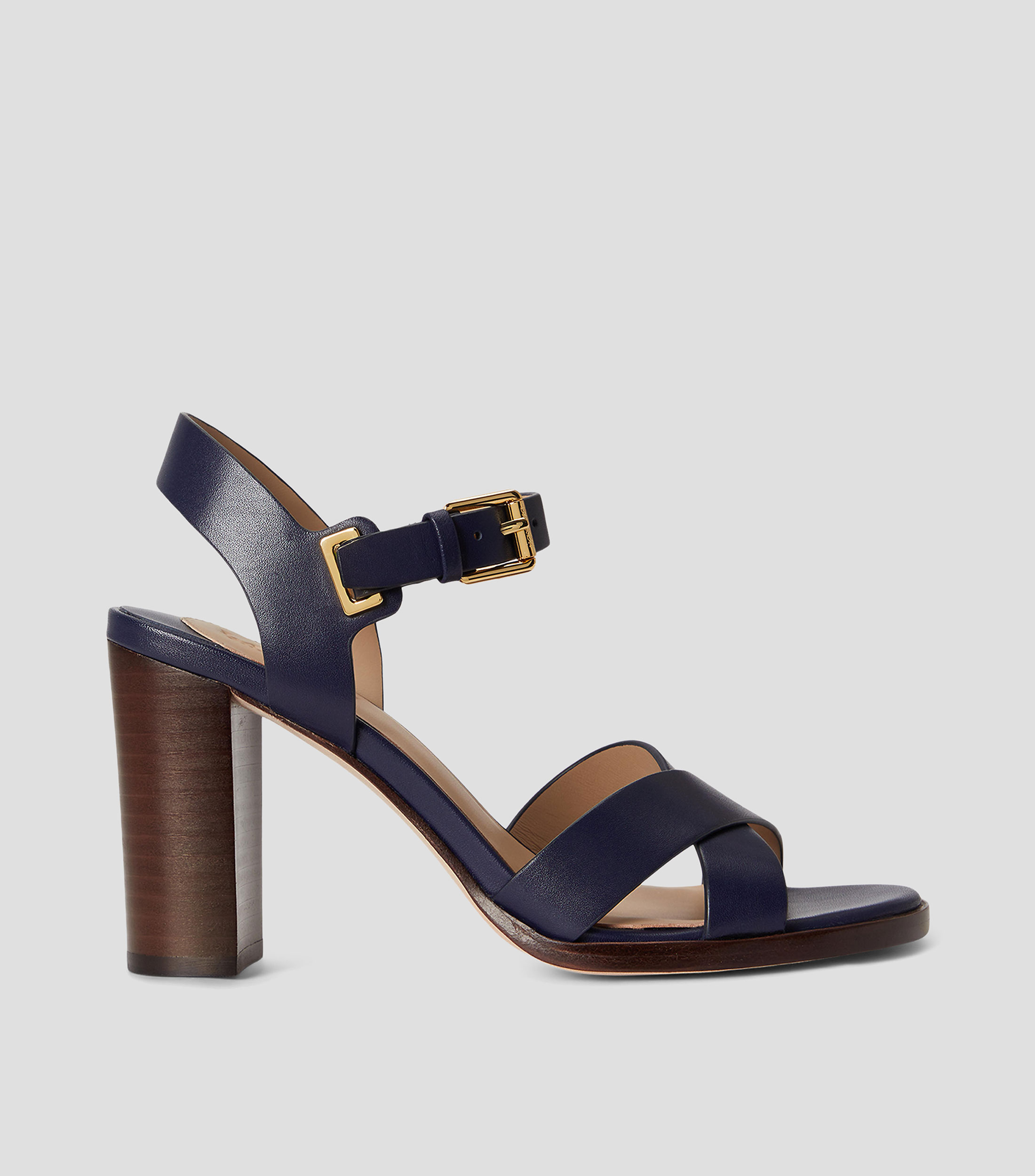 Sandalias de cuero con tacón alto ancho Emeryn Mujer