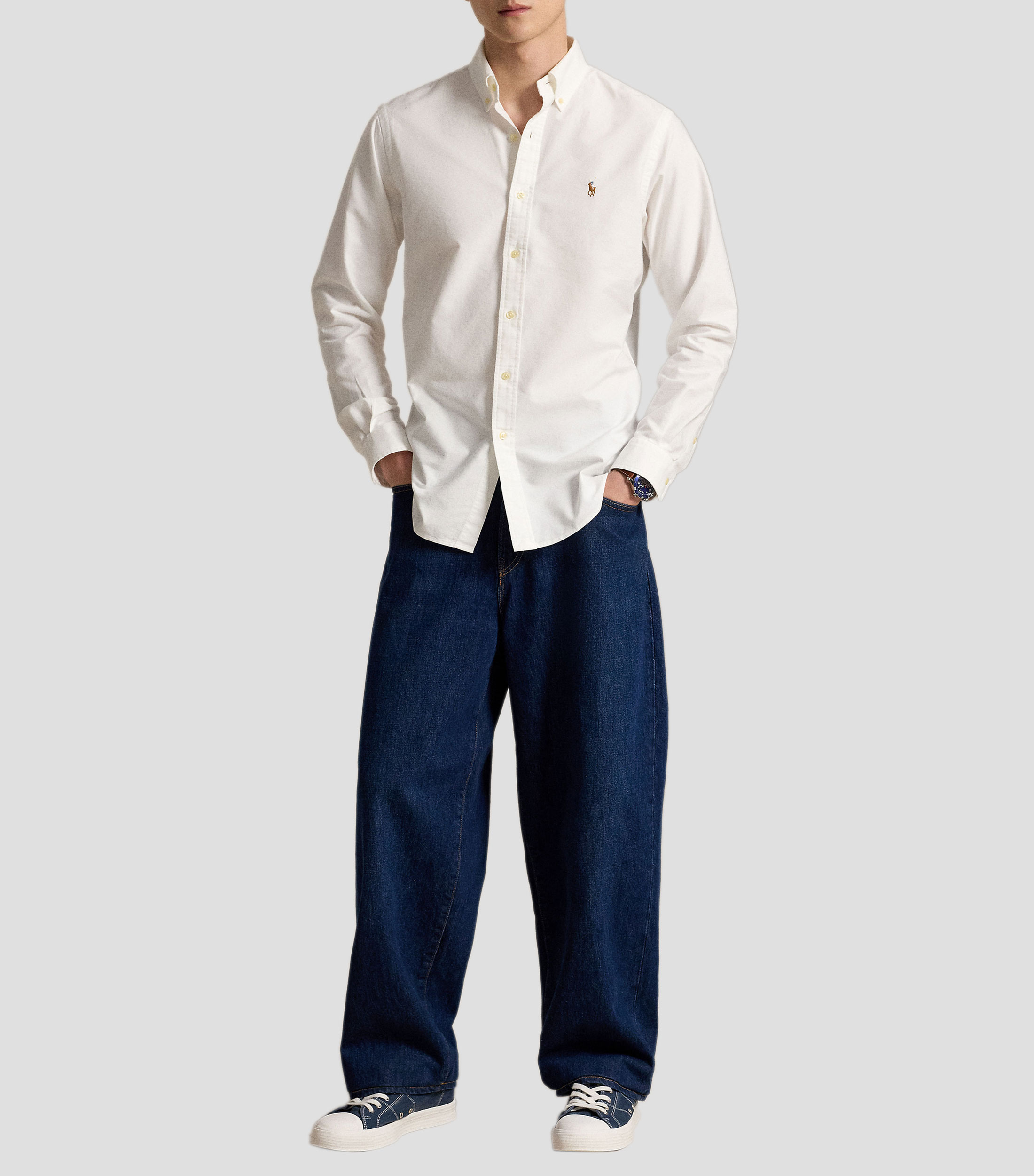Camisa lisa con manga larga Hombre