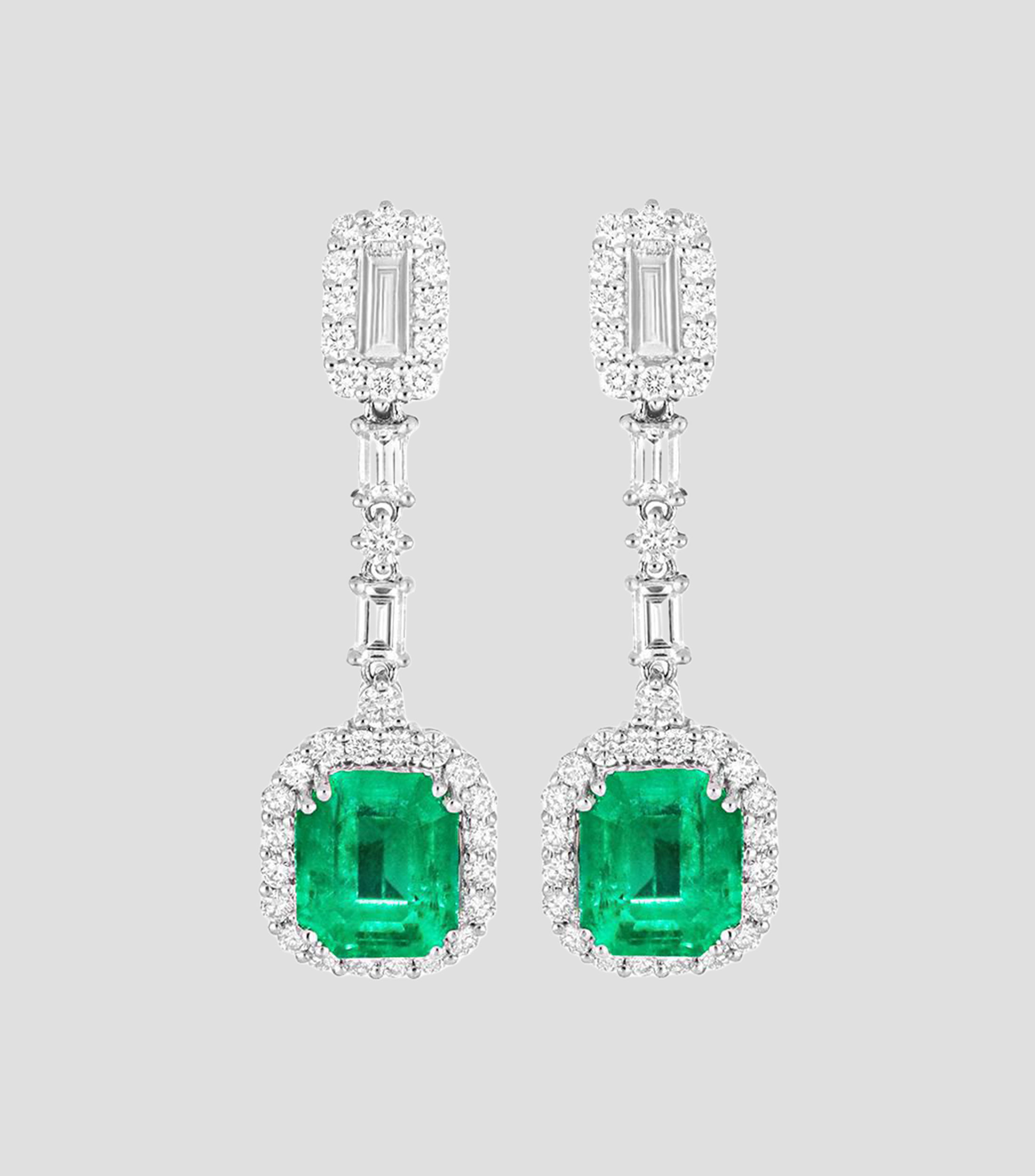 Aretes en Oro blanco de 18 Kilates con Esmeralda y Diamante Mujer
