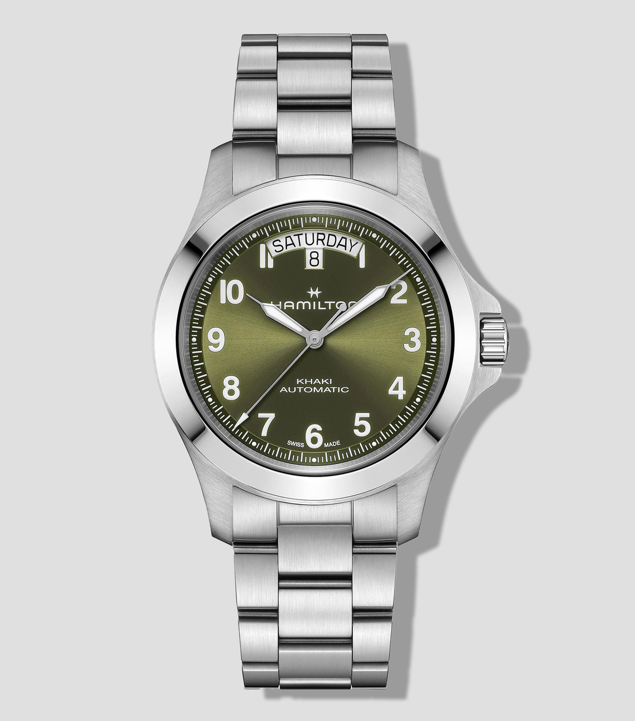 Reloj para Hombre Khaki Field King Day Date Casual Verde, Plateado