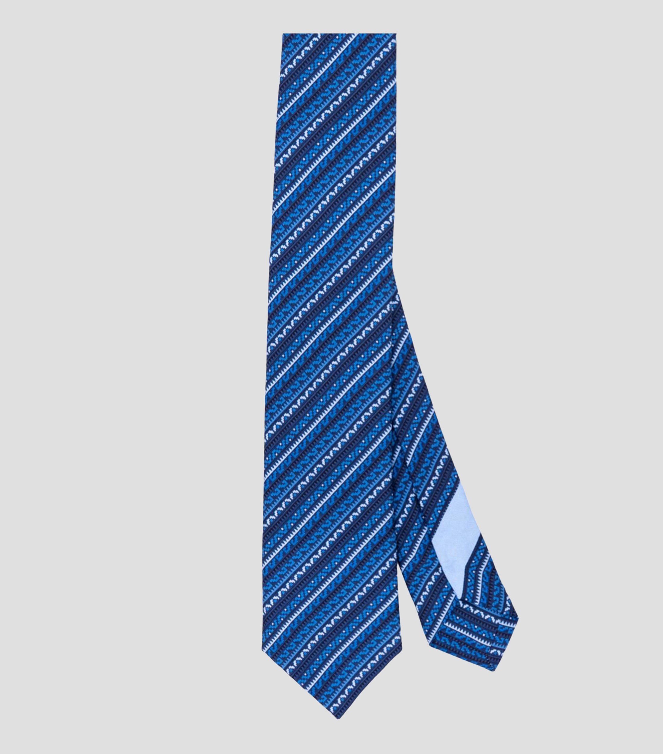 Corbata ancha en seda azul estampada Grecas Prehispánicas
