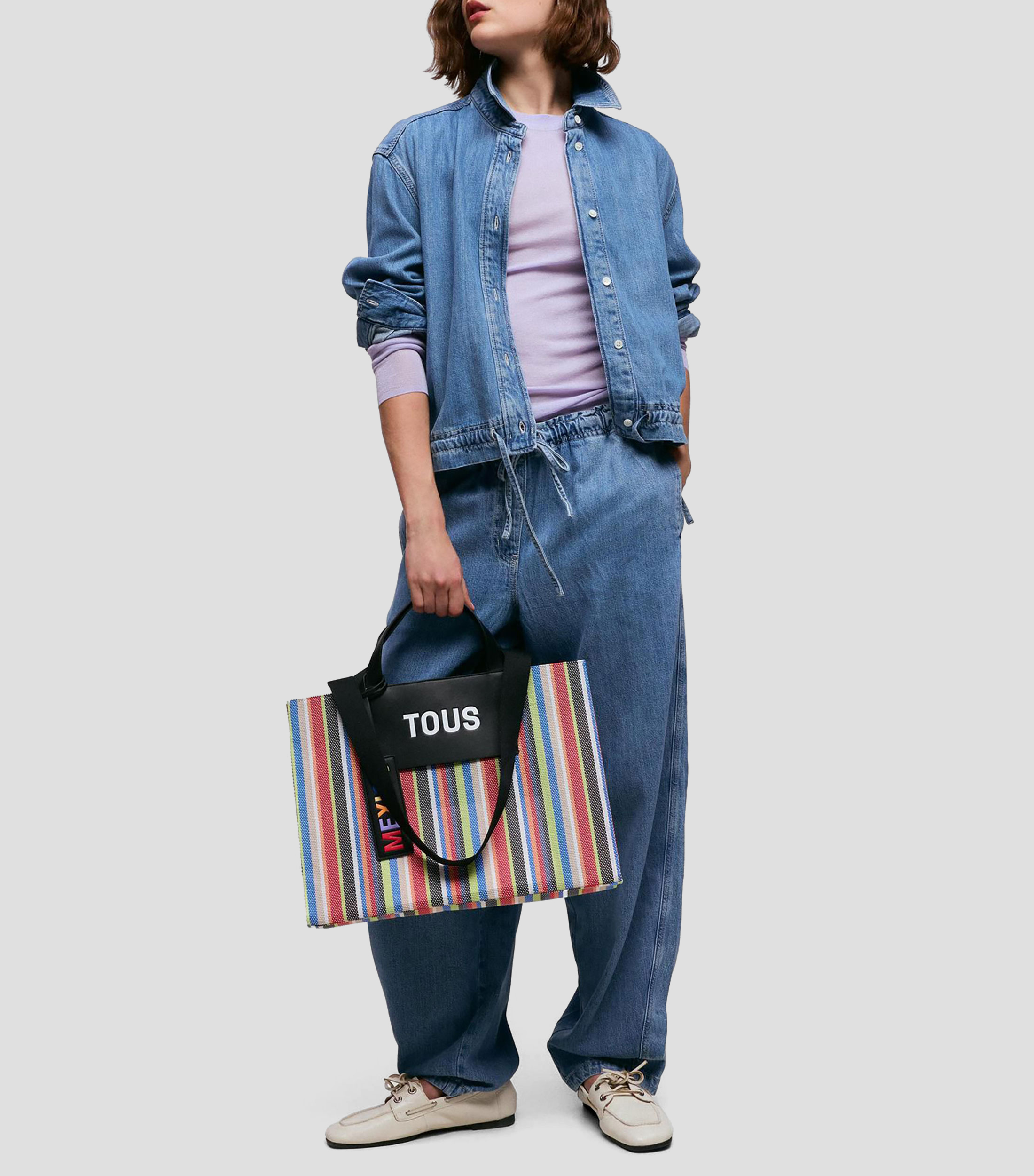 Bolsa Tote con franjas Mujer