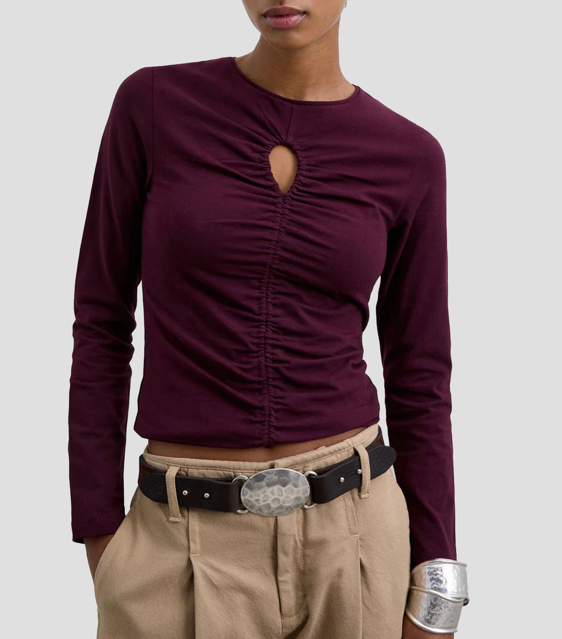 Playera cuello redondo manga larga lisa Mujer