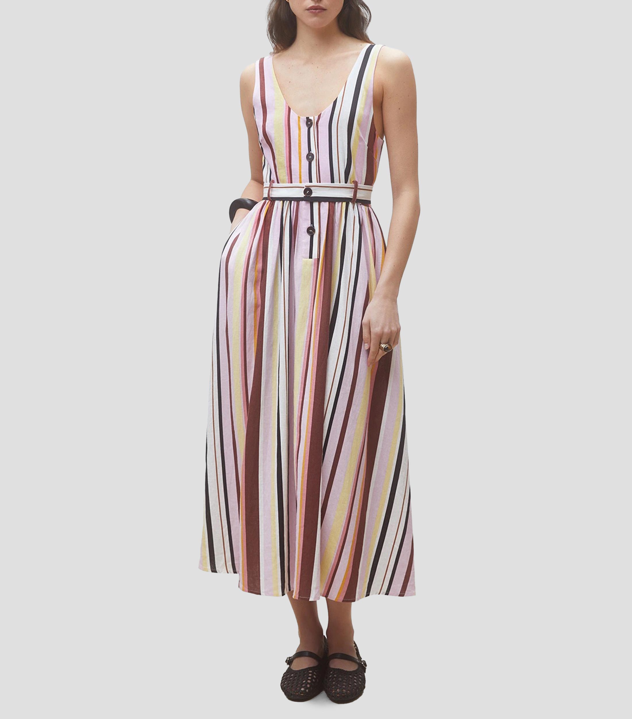 Vestido midi con rayas Mujer