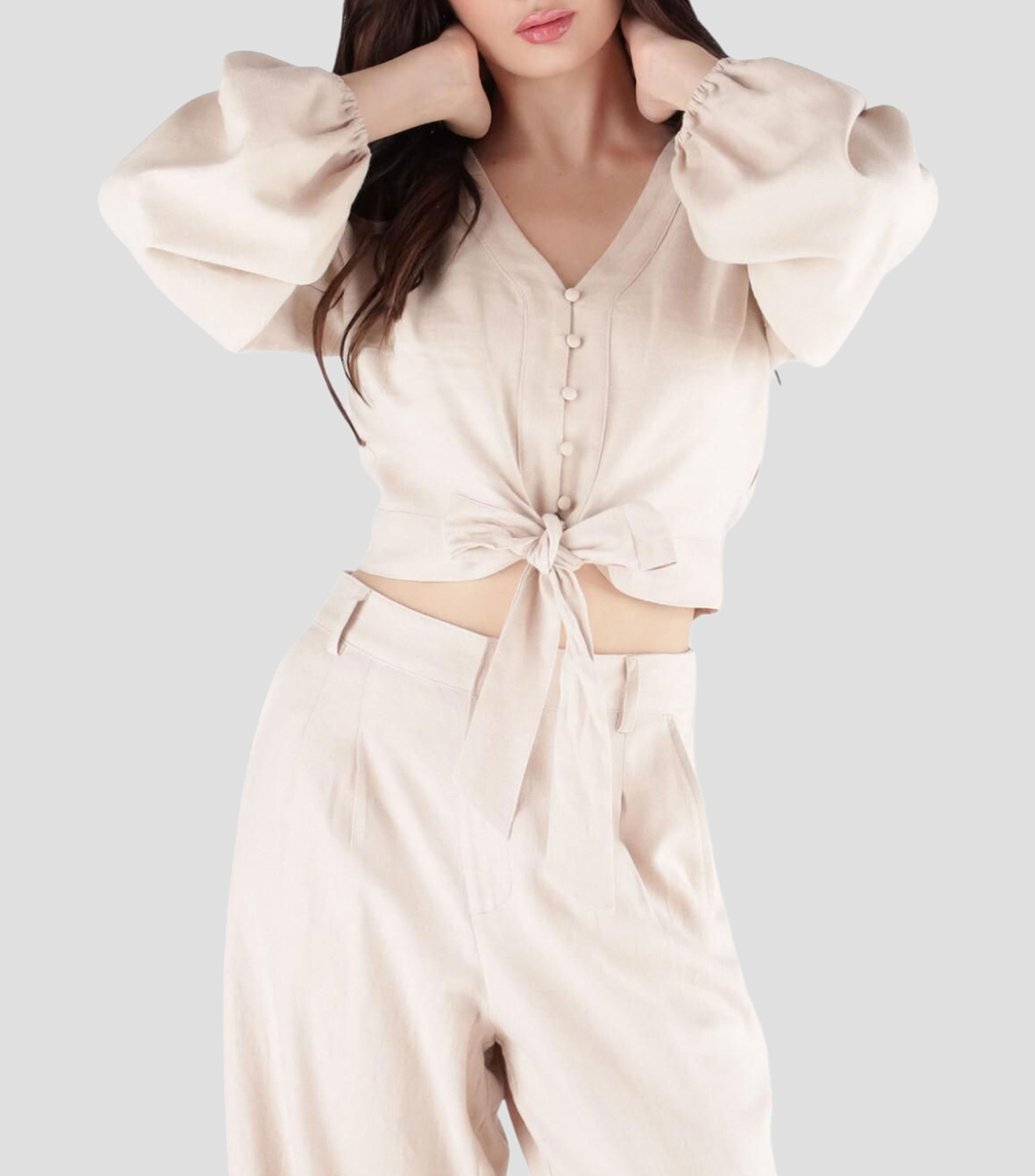 Blusa lisa manga larga Mujer