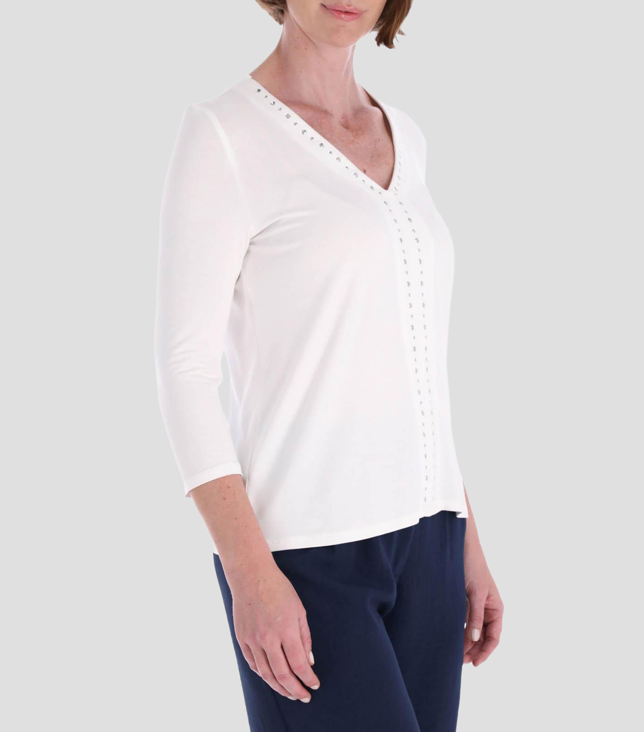 Blusa lisa manga 3/4 Mujer