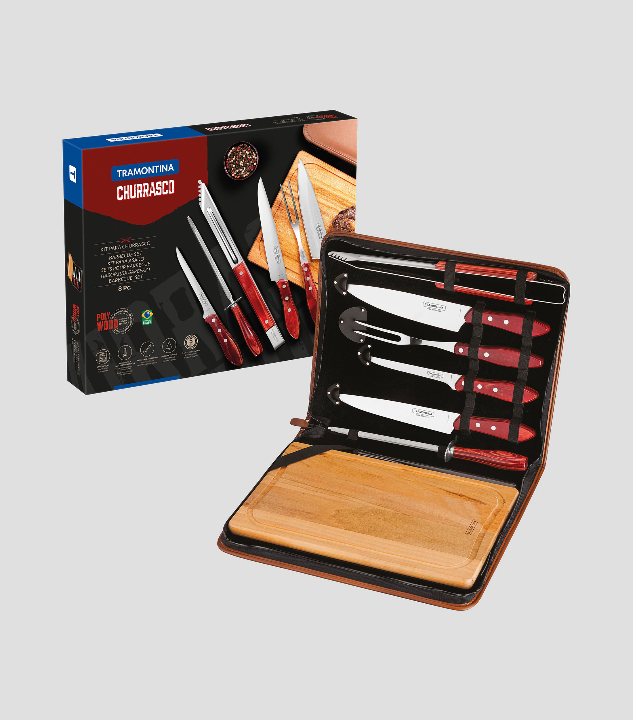 Set de Asado 8 Piezas en Acero
