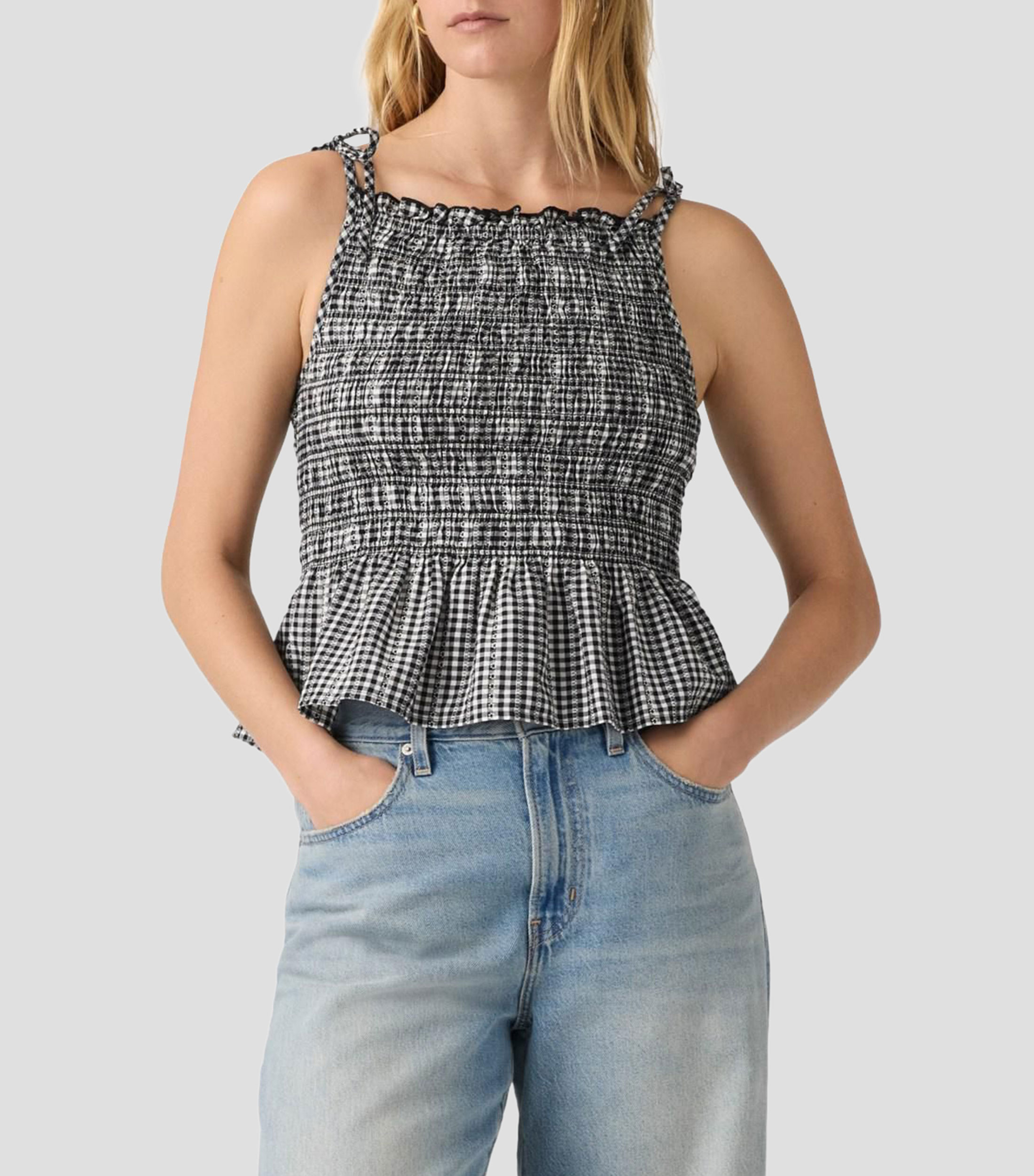 Blusa con cuadros sin mangas Mujer