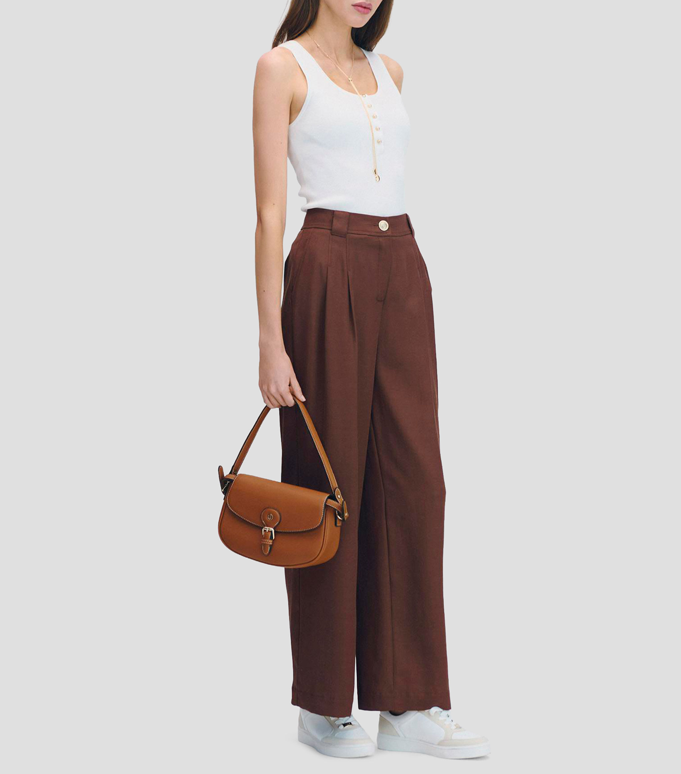 Pantalón Wide Leg Tiro Alto Con Pinzas Mujer