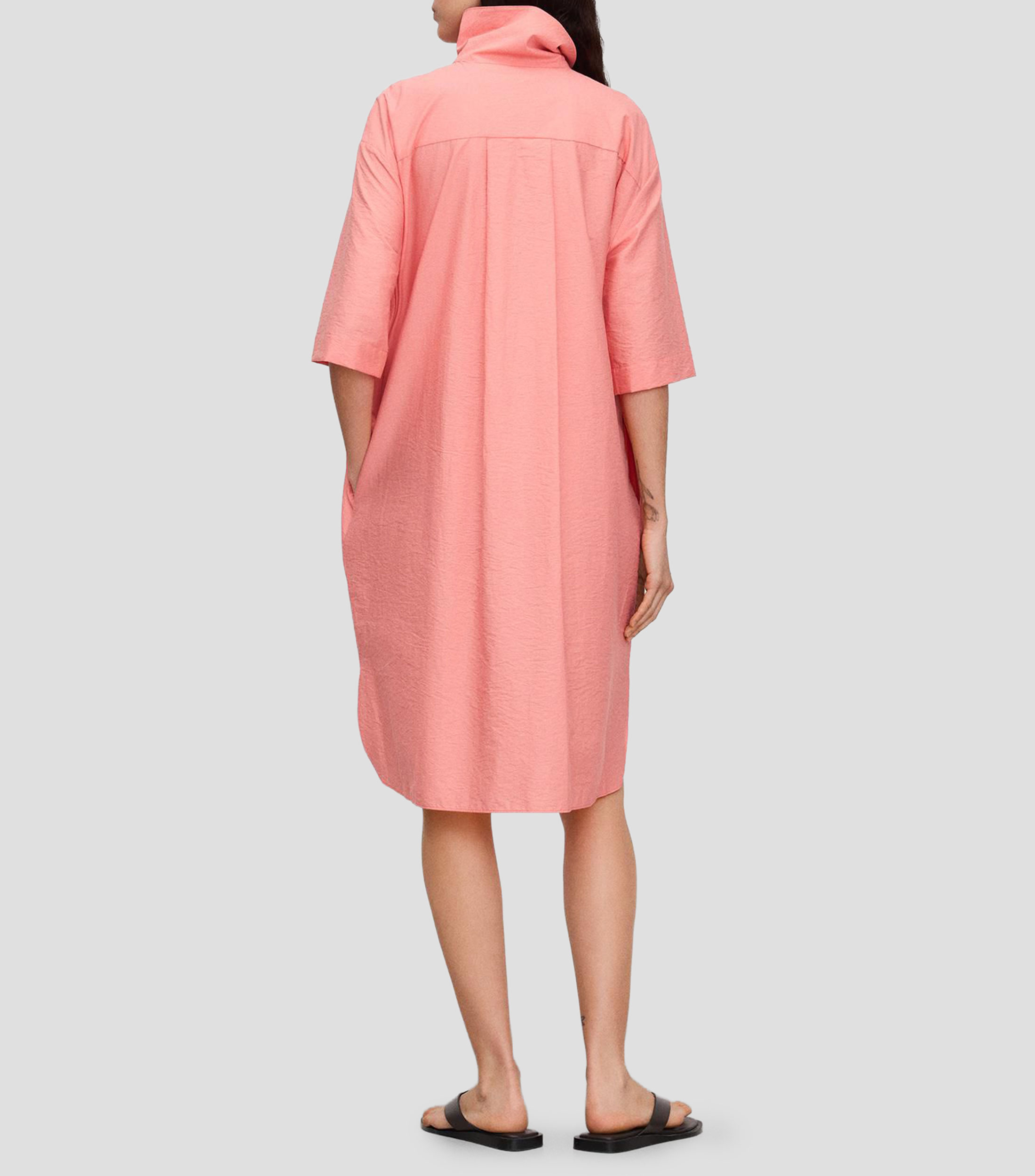 Vestido camisero midi manga corta liso Mujer