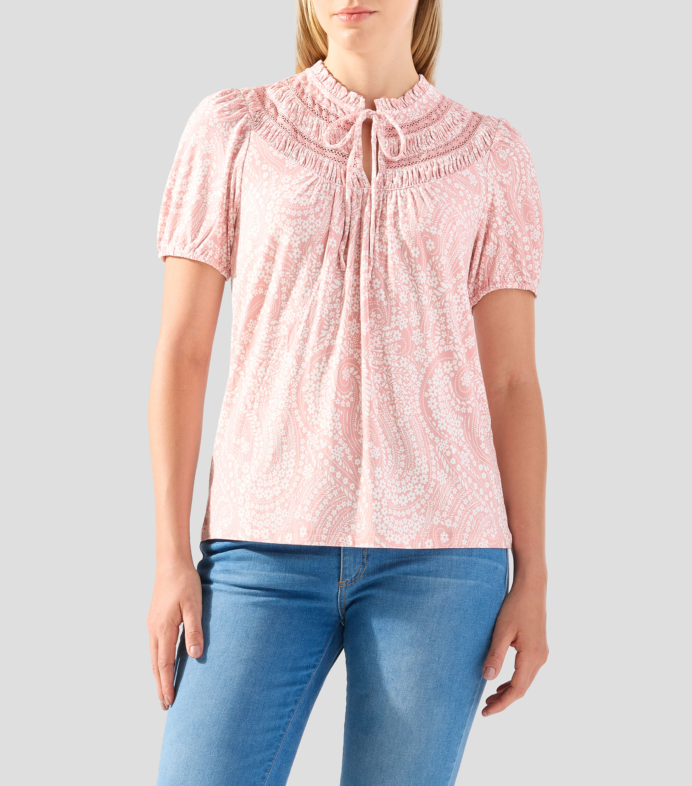 Blusa con flores manga corta Mujer
