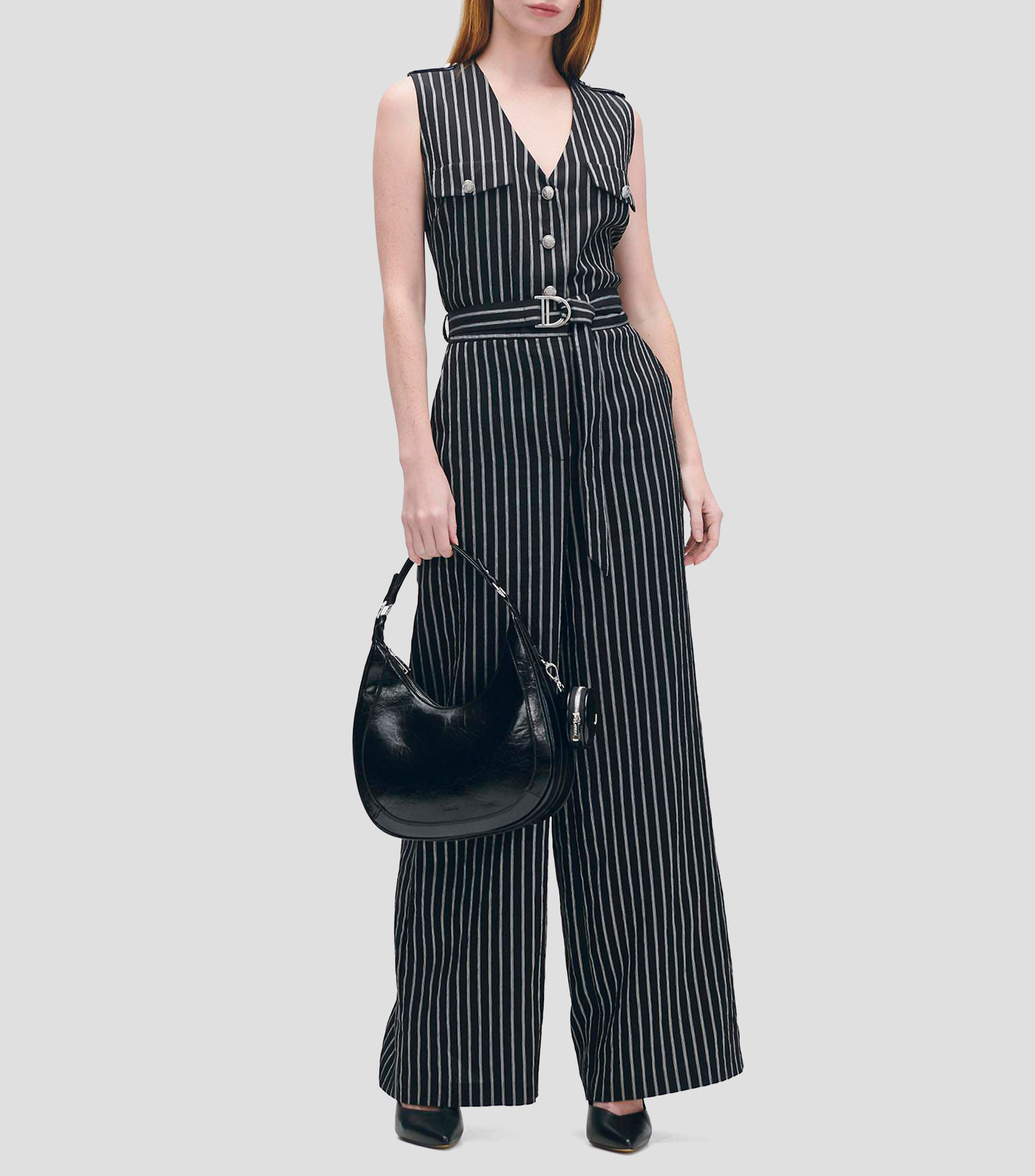 Jumpsuit Palazzo A Rayas Efecto Corrugado Mujer