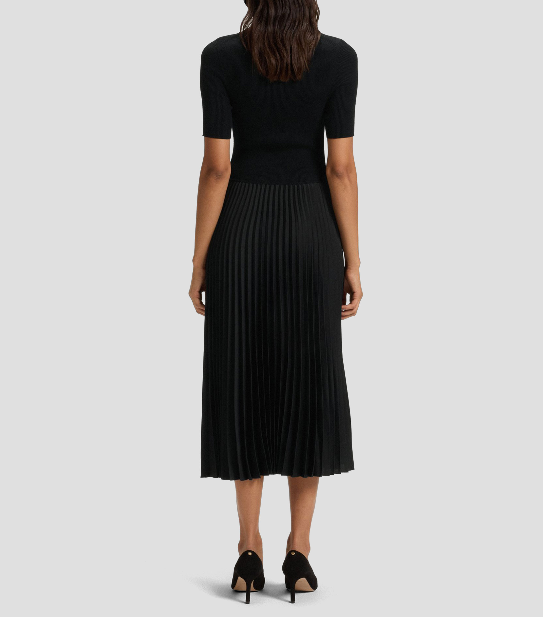 Vestido de mezcla de materiales con falda plisada Mujer
