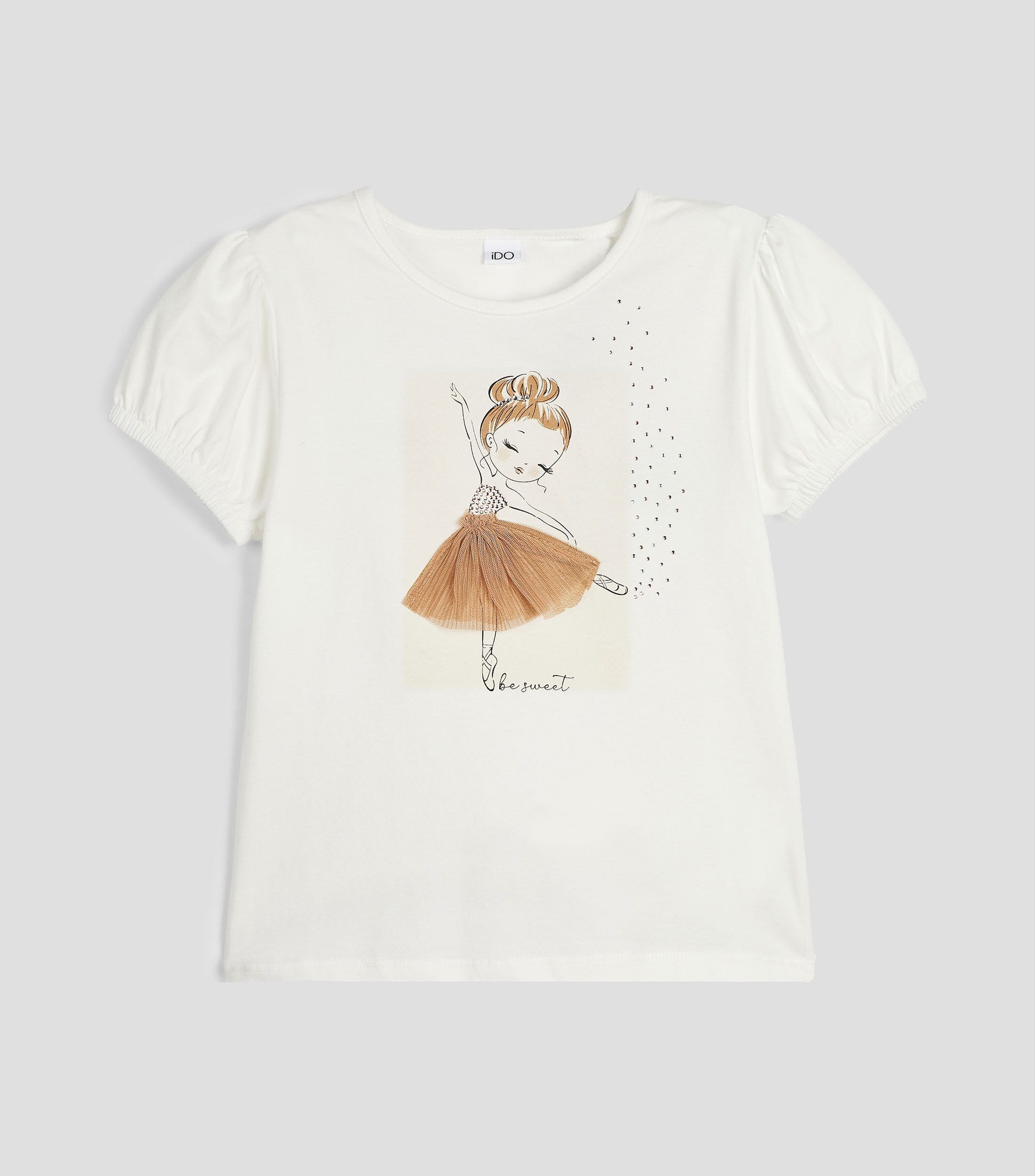Playera cuello redondo manga corta con estampado Niña