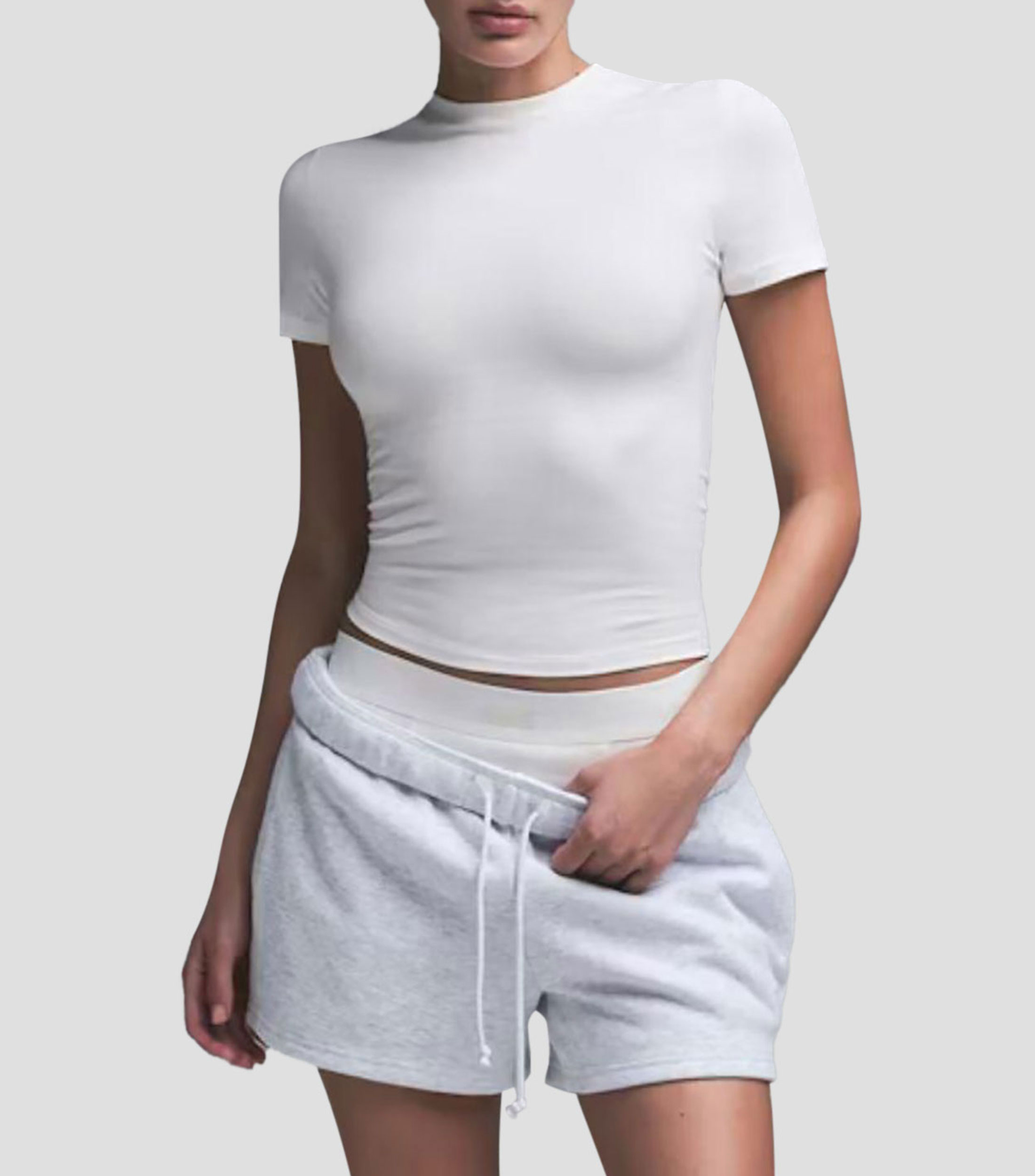 Playera de cuello redondo con manga corta lisa Mujer