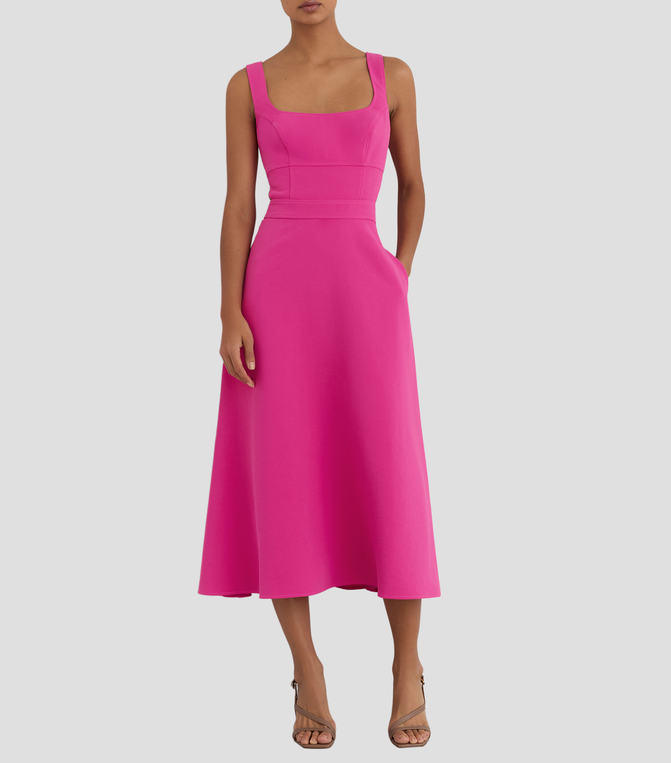 Vestido midi liso Mujer