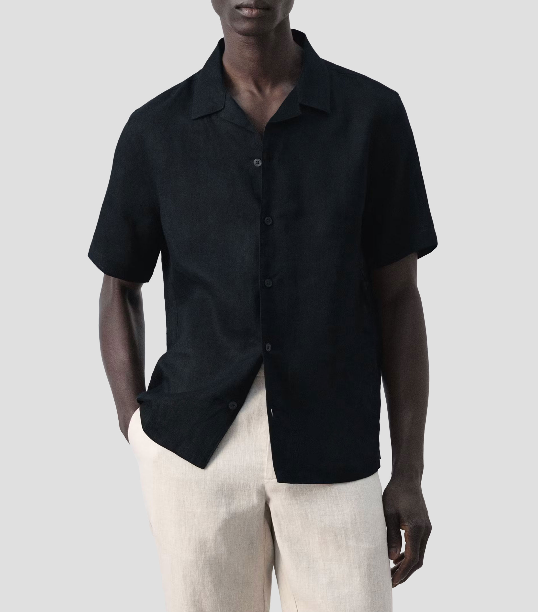 Camisa lisa de lino manga corta Hombre