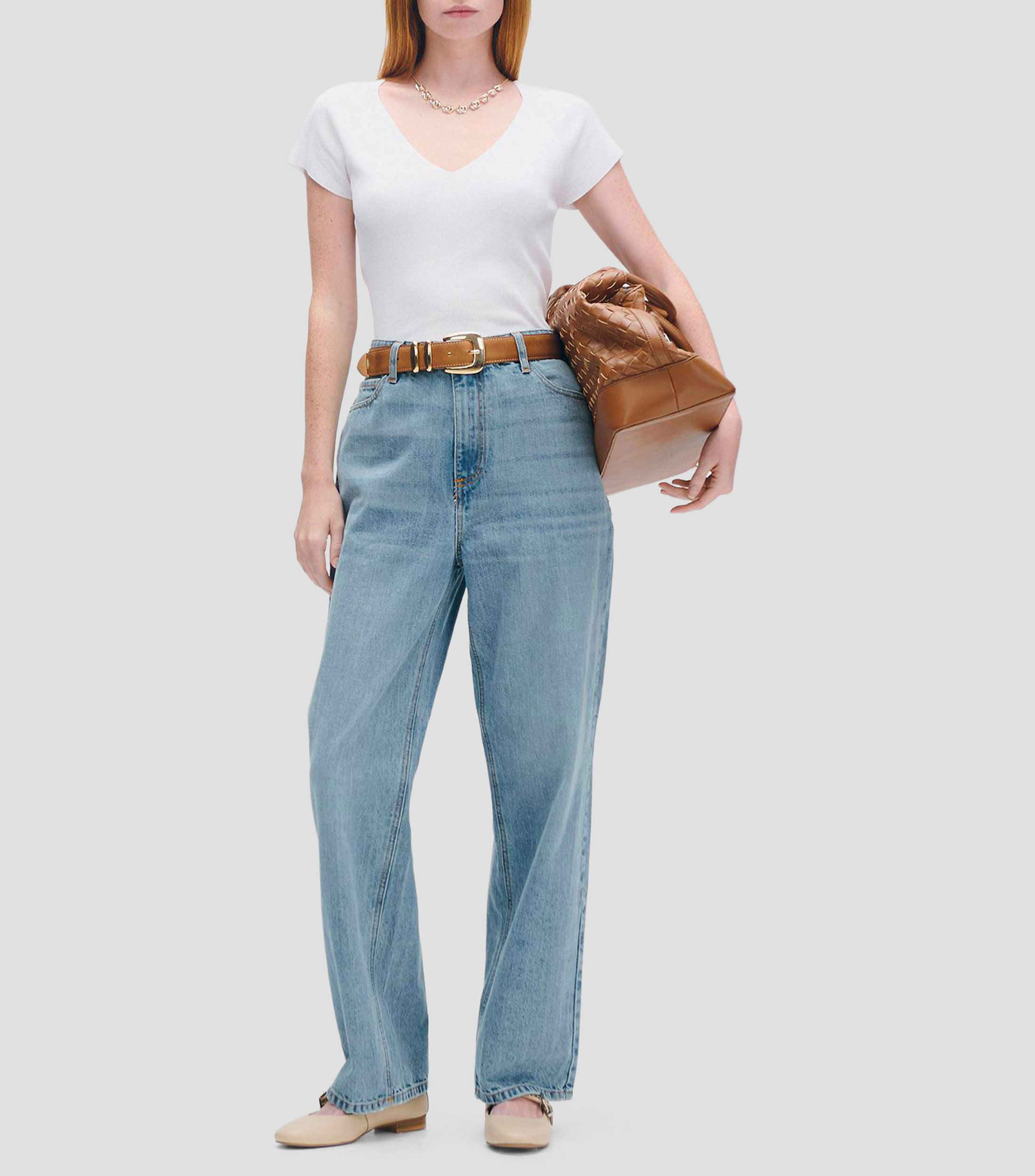 Blusa tejido de punto escote V manga corta ranglan en combinación Mujer