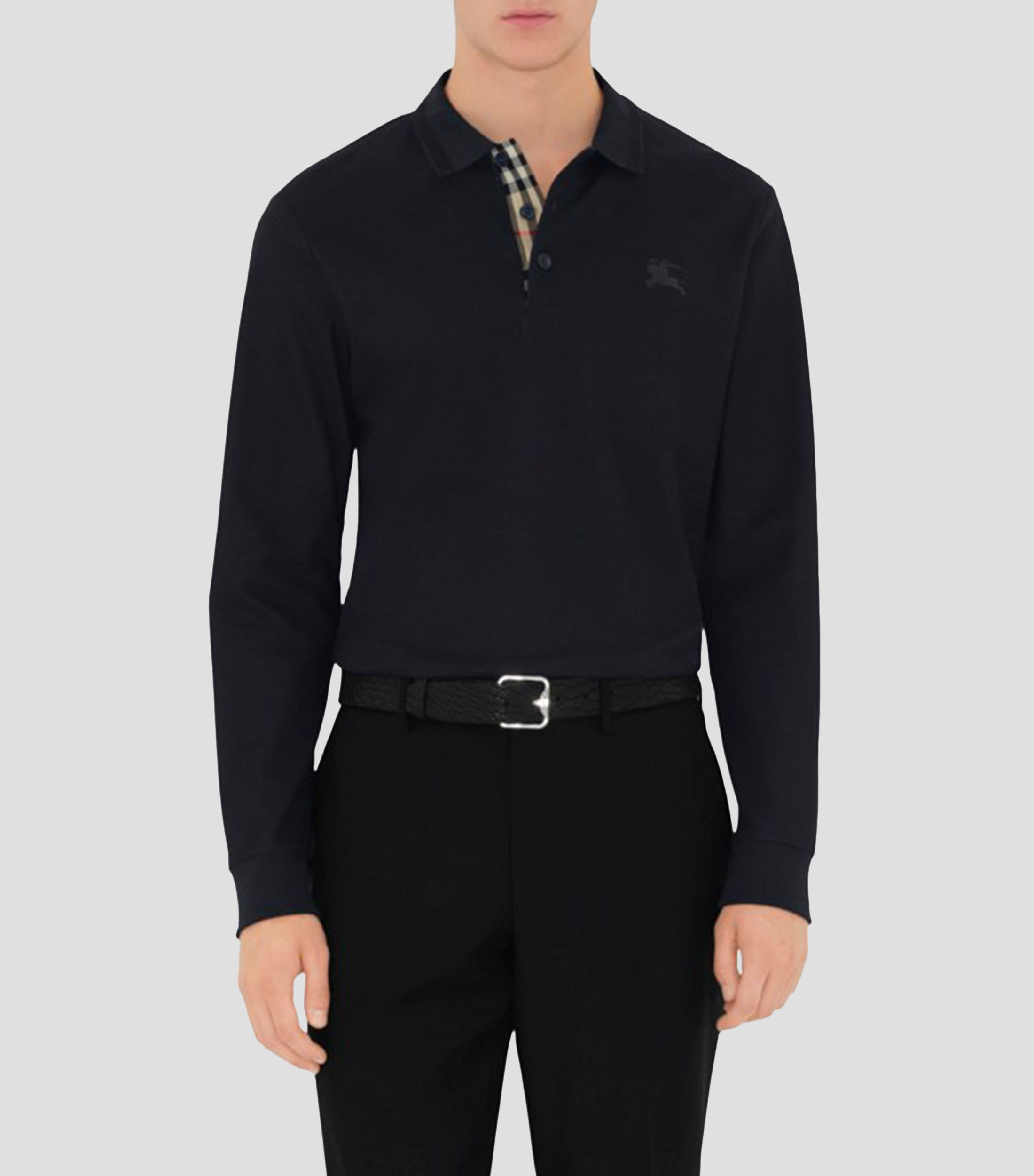 Playera Tipo Polo Manga Larga Cuadros Hombre