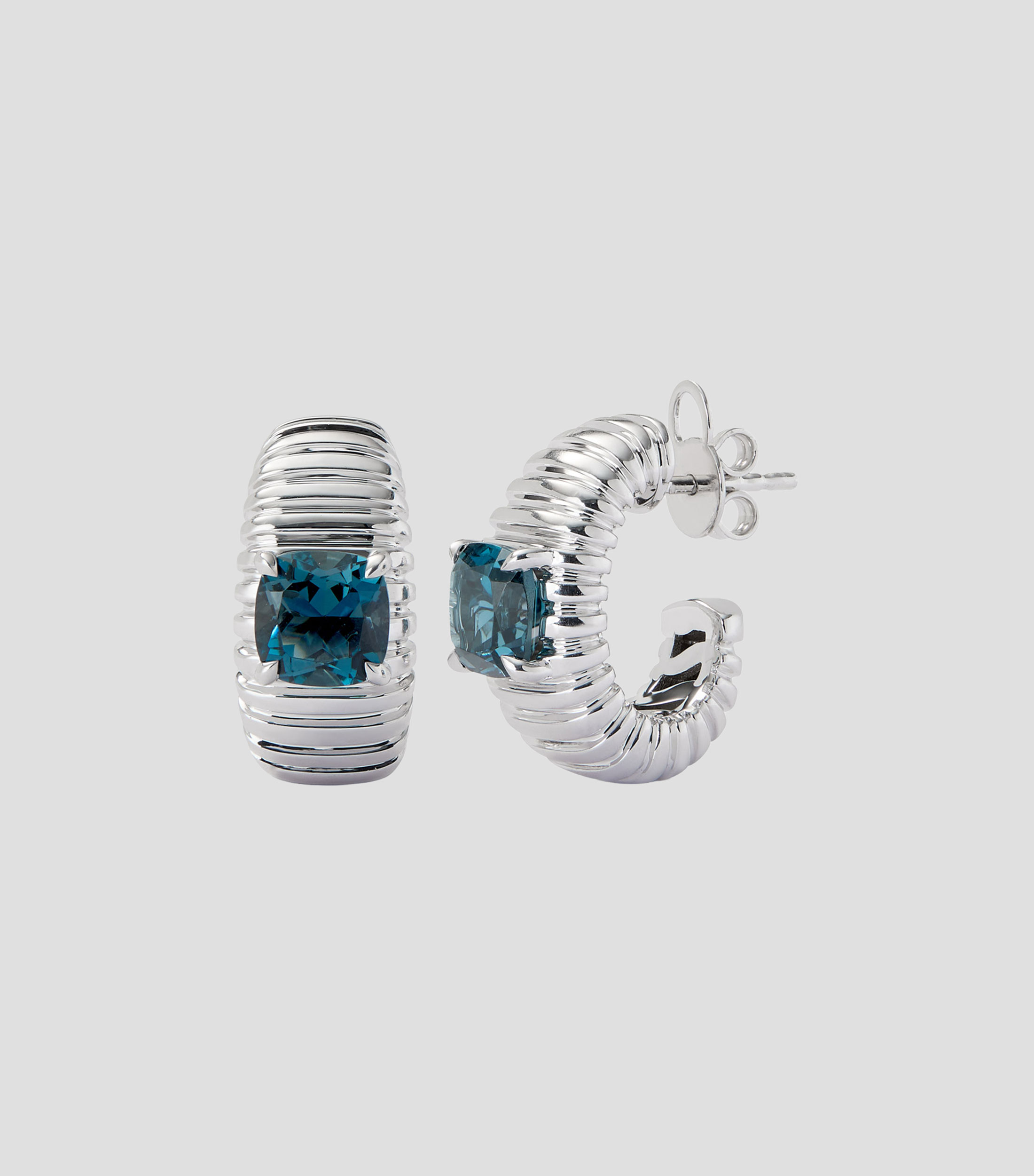 Aretes en plata gallonados con topacios azul Sky Mujer