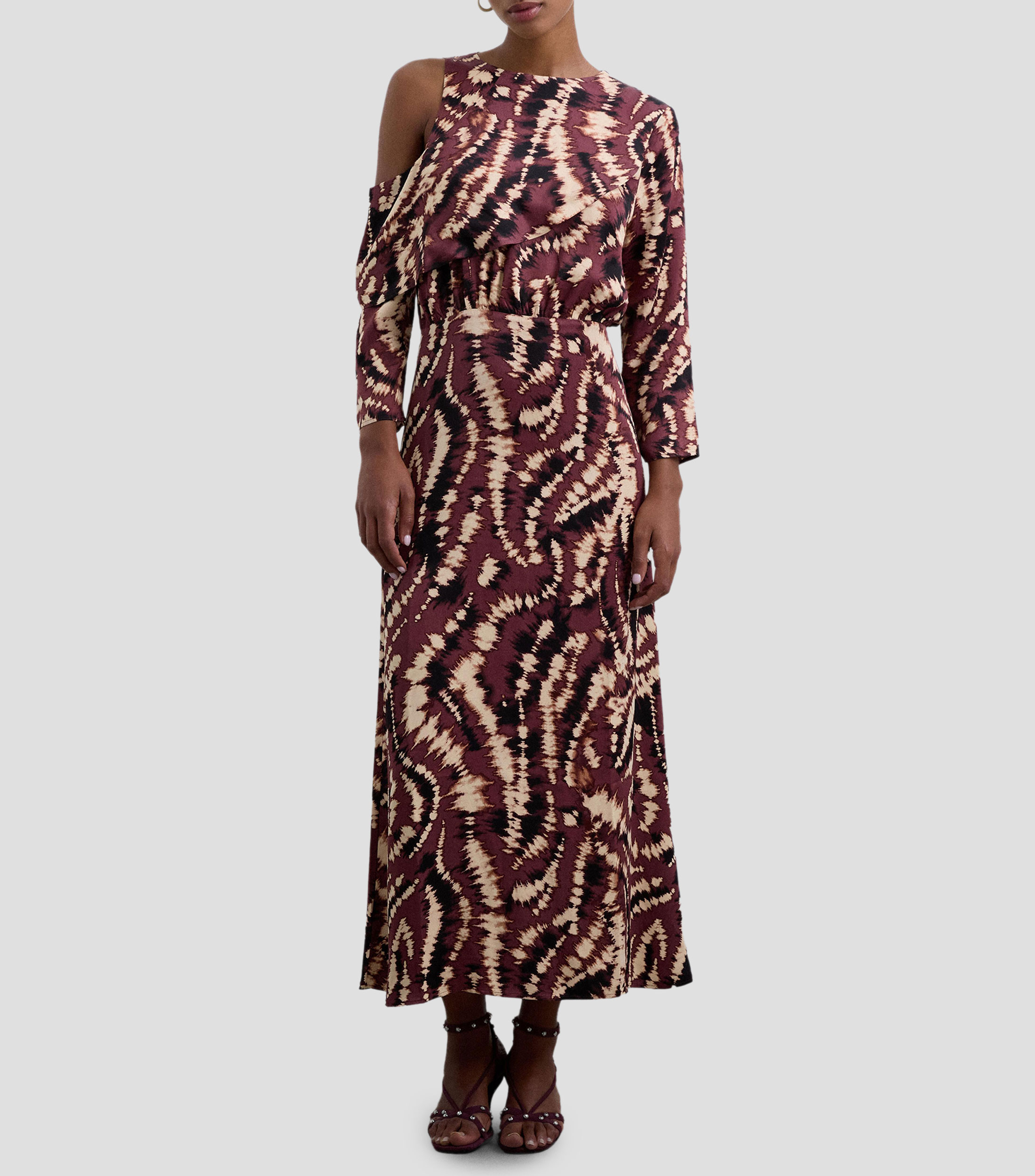 Vestido largo manga larga con estampado Mujer