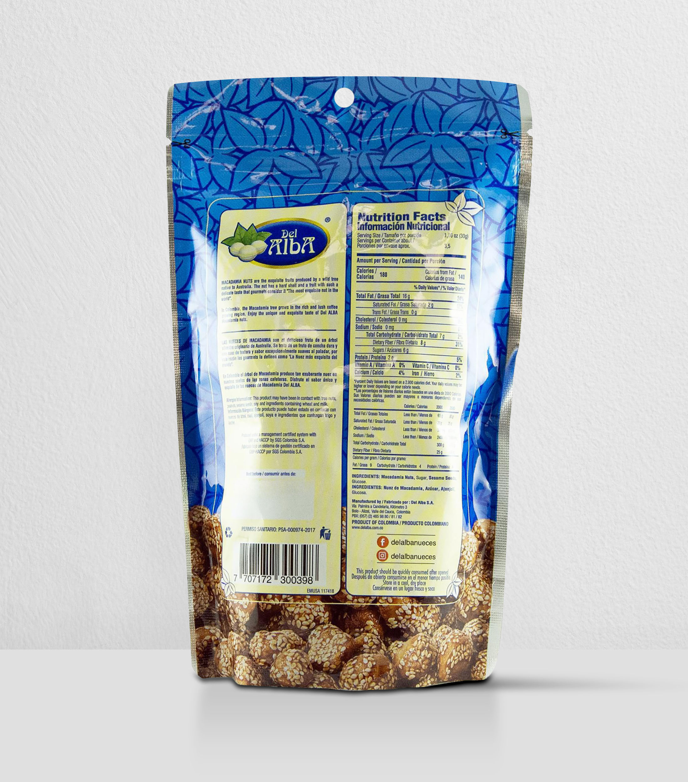 Macadamia Caramelizada con Ajonjolí, 100 g