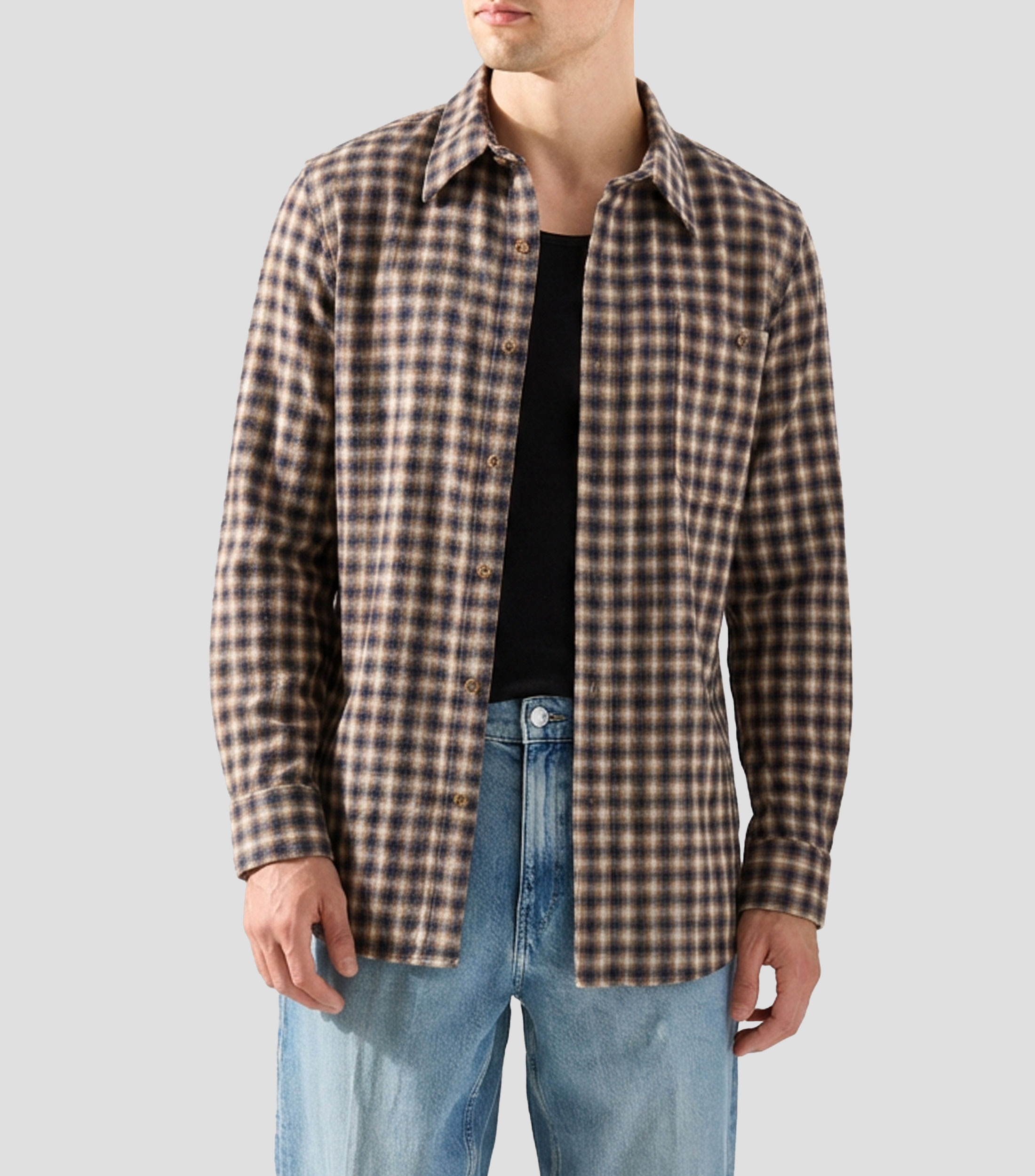 Camisa cuadros manga larga Hombre